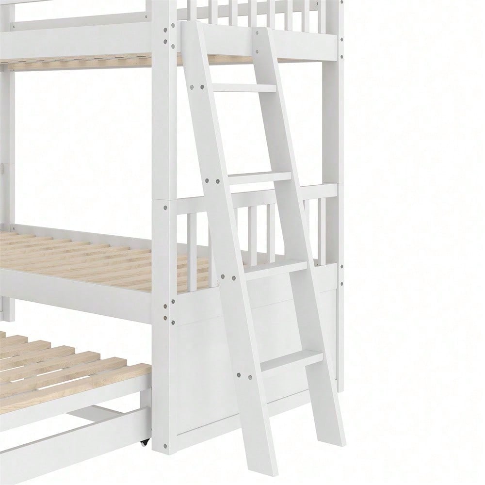 Etagenbett 90x200cm, Kinderbett, Hausbett für Mädchen und Jungen, Bettgestell aus Kiefernholz und MDF mit Leiter undausziehbarem Bett und 3 Schubladen , Ohne Matratze, Grau