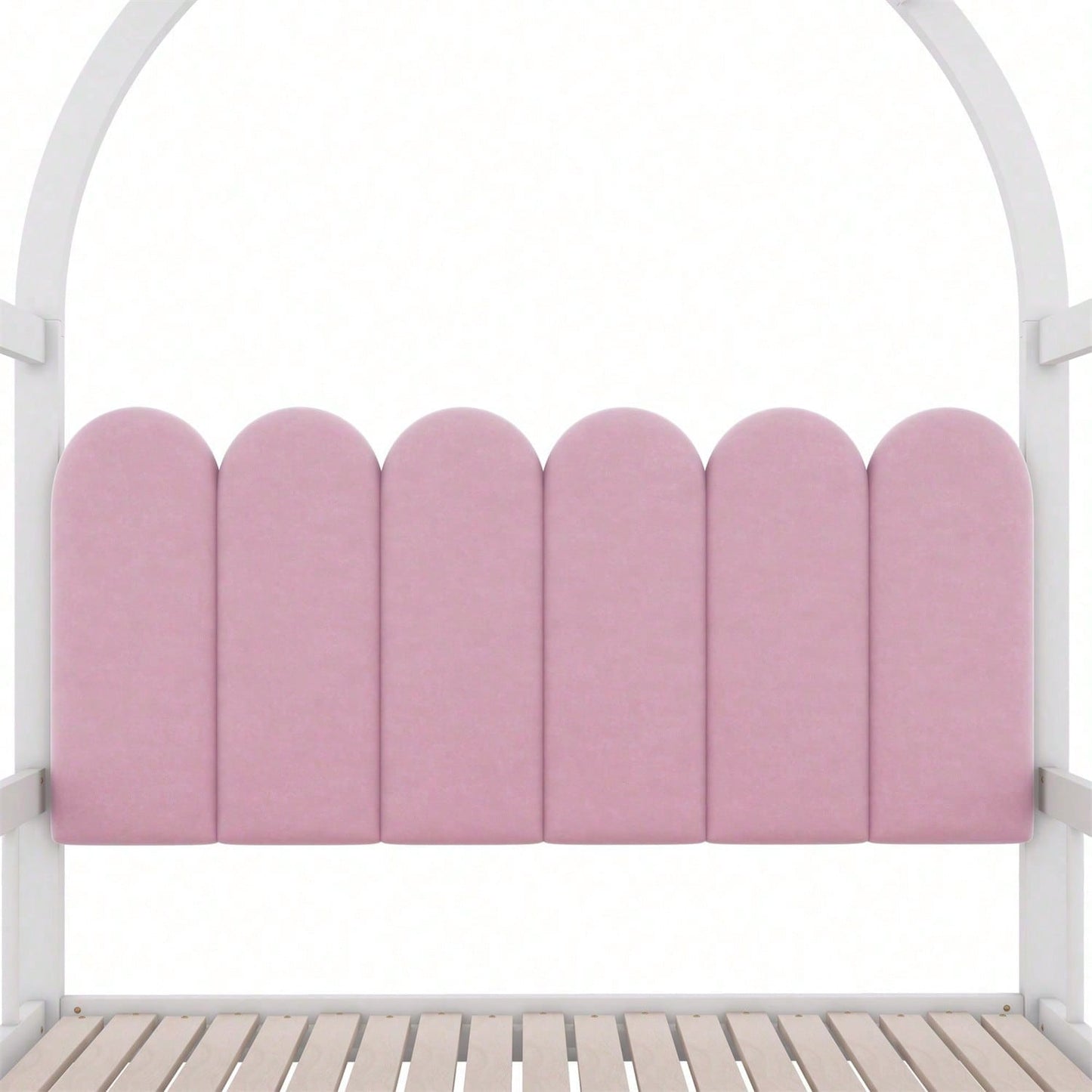 Erweiterbares Gewölbtes Dachbett, Schiebebett, Kinderbett, Tagesbett, Doppelbett, Samtkissen, Rahmen aus Kiefernholz, Weiß+Rosa (140x100cm&140x200cm)