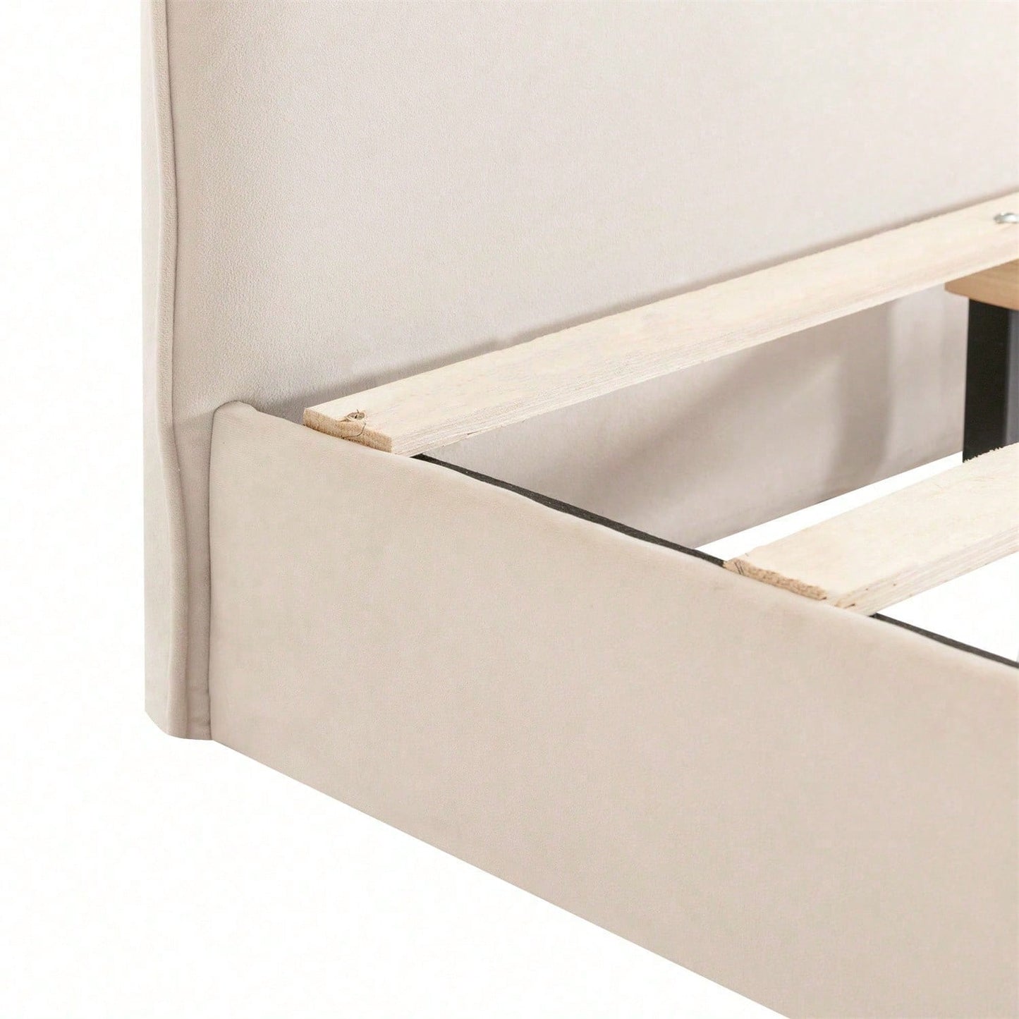 Kaninchen Kopfteil Polsterbett, Kinderbett mit Holzlatten, Einzelbett, Samt, Beige, 90x200cm