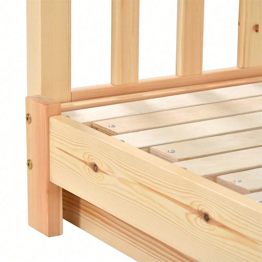 Erweiterbares Baumhausbett, Hausbett, Kinderbett, Tagesbett, Einzel- und Doppelbett, reines Massivholz, natur (200x90cm)