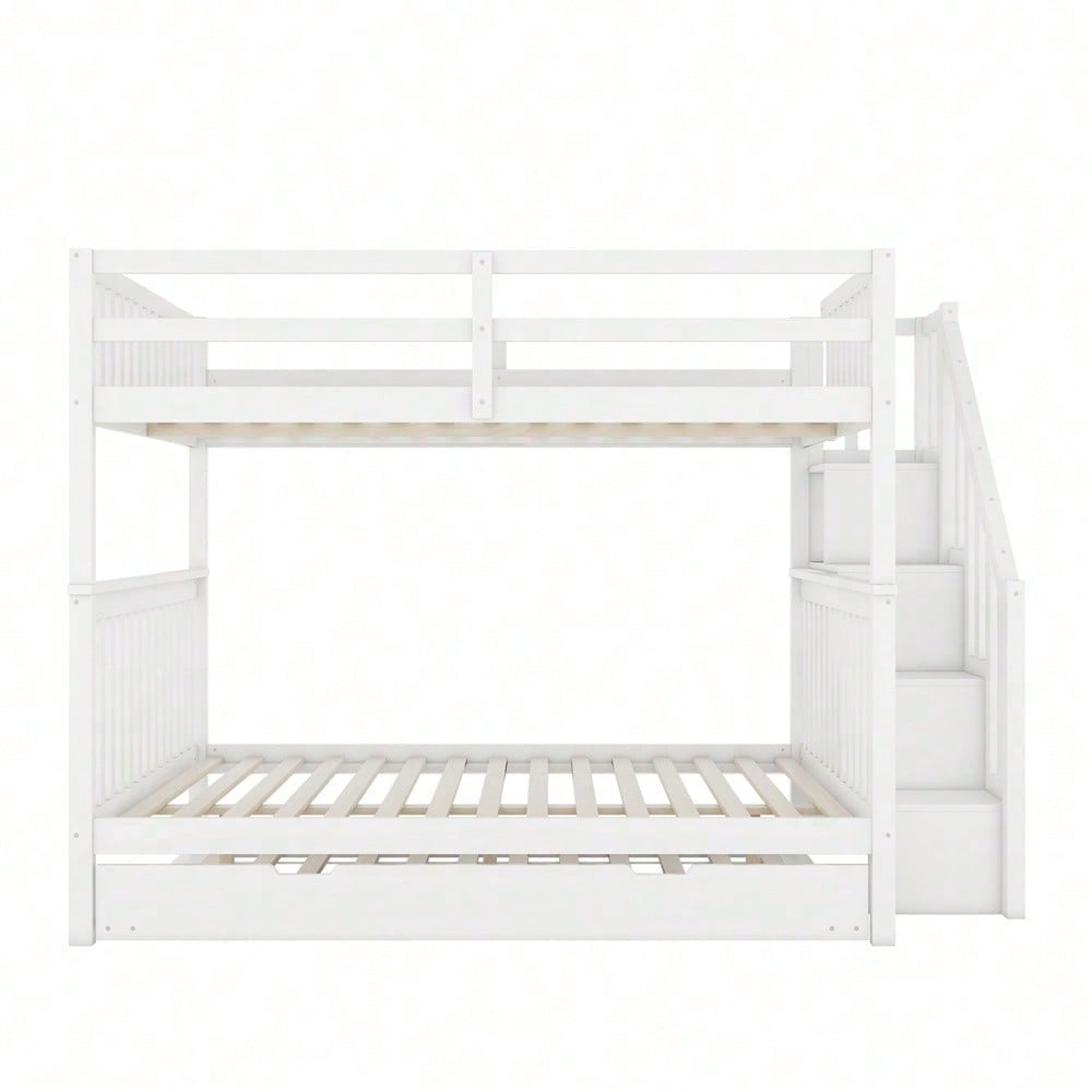 140*200cm Etagenbett, Treppenregal, ausgestattet mit zwei Schubladen, hohe Geländer, EN747-1 zertifiziert, weiß