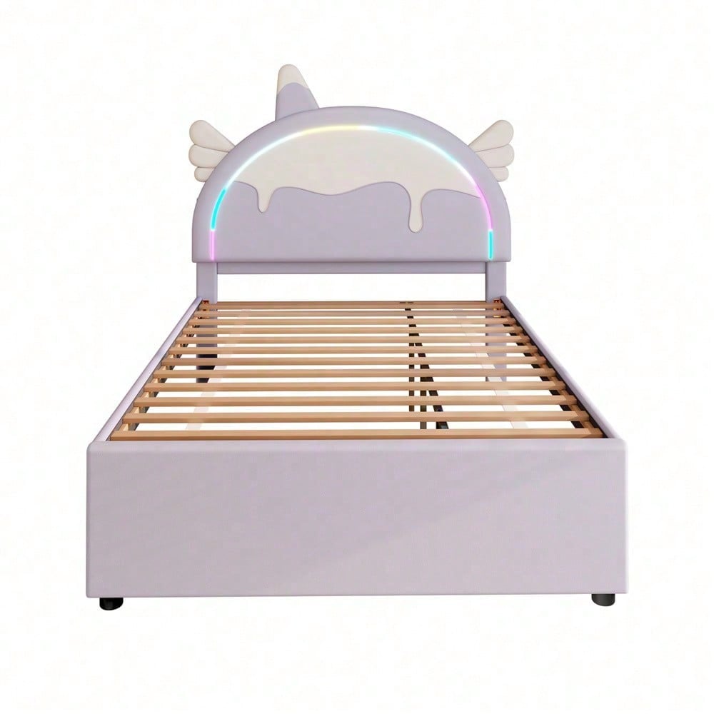 140*200cm Cartoon Kinderbett, Einhornform, ausgestattet mit ausziehbares rollbett, PU-Material,Violett