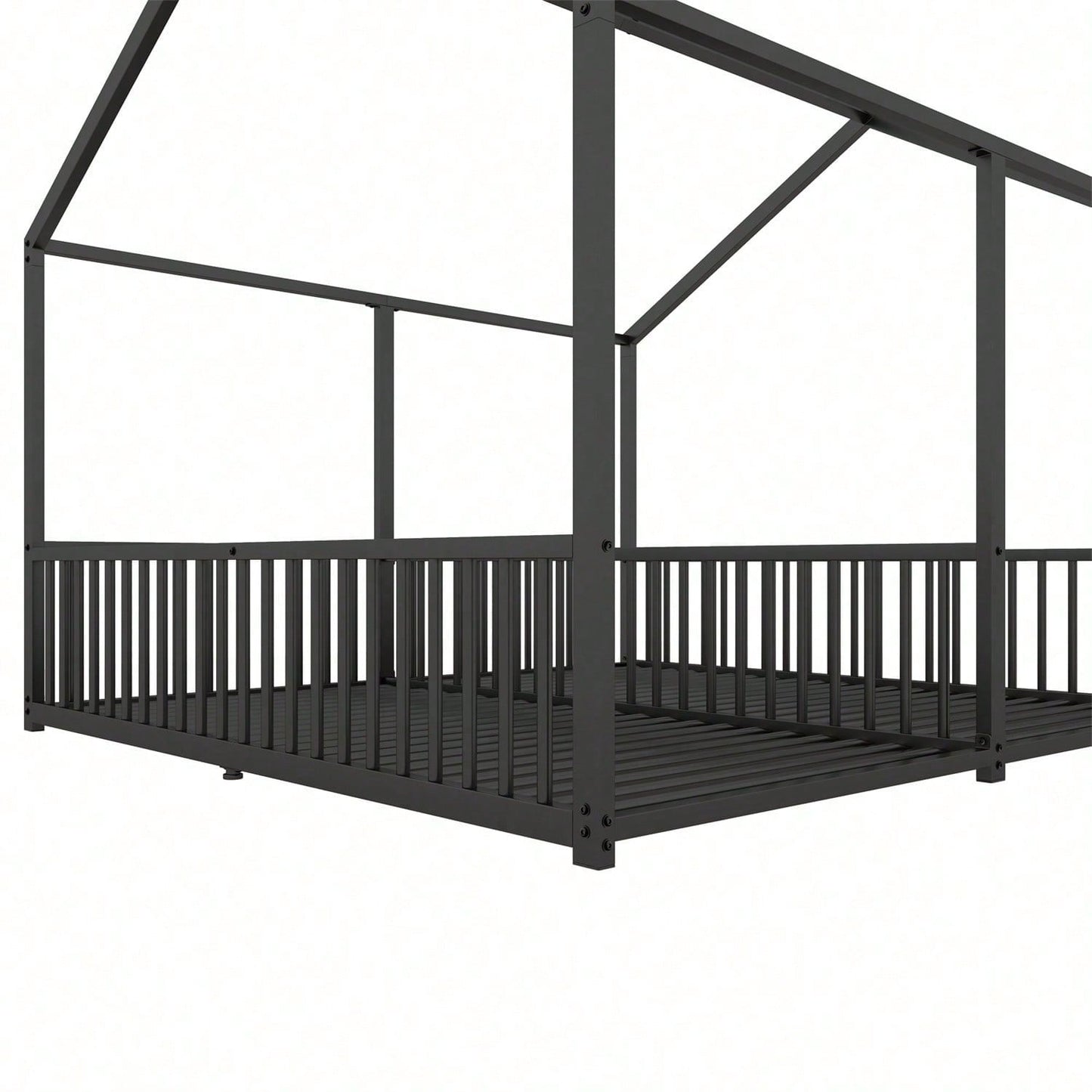 Metallbett, Kinderbett, 90*200cm , Ohne Matratze, Geländer, Leiter, Hausmodellierung, Doppelbett Design, Doppelbett, Eisenrahmen, Schwarz