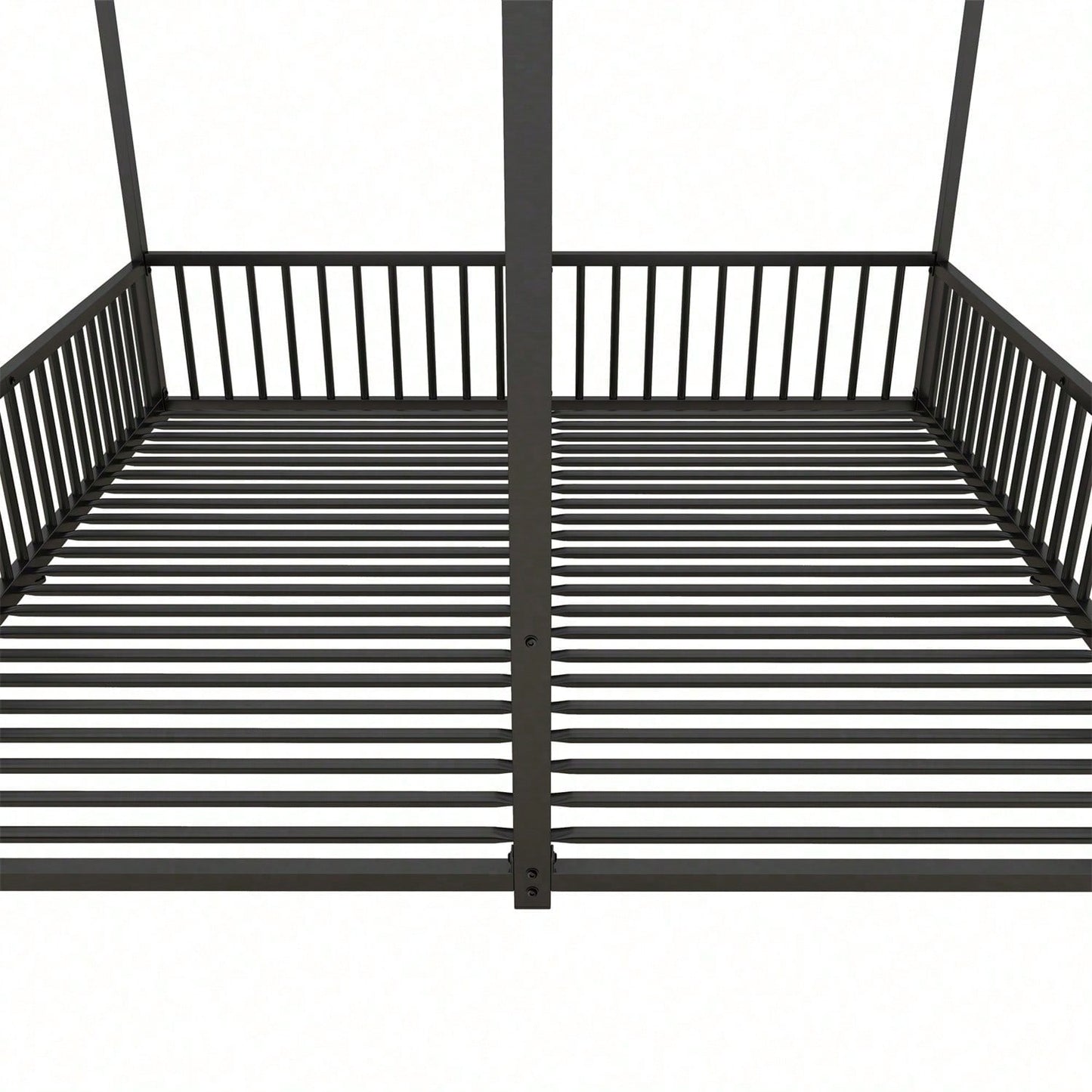 Metallbett, Kinderbett, 90*200cm , Ohne Matratze, Geländer, Leiter, Hausmodellierung, Doppelbett Design, Doppelbett, Eisenrahmen, Schwarz