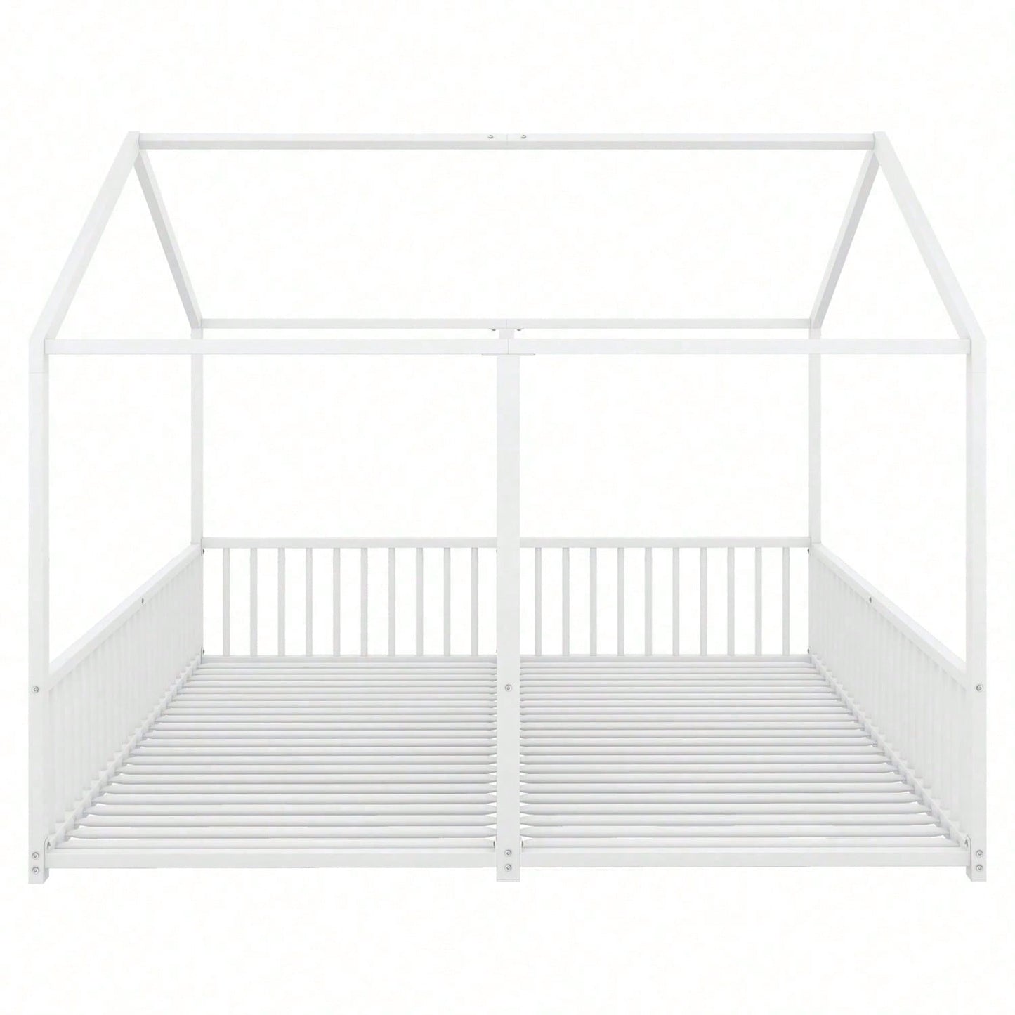 Metallbett, Kinderbett, 90*200cm , Ohne Matratze, Geländer, Leiter, Hausmodellierung, Doppelbett Design, Doppelbett, Eisenrahmen, Schwarz