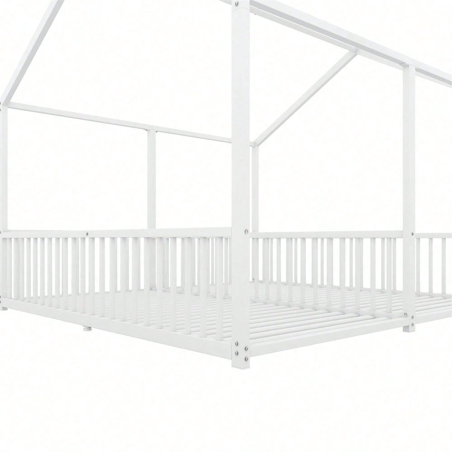 Metallbett, Kinderbett, 90*200cm , Ohne Matratze, Geländer, Leiter, Hausmodellierung, Doppelbett Design, Doppelbett, Eisenrahmen, Schwarz