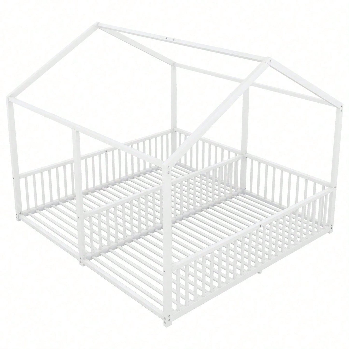 Metallbett, Kinderbett, 90*200cm , Ohne Matratze, Geländer, Leiter, Hausmodellierung, Doppelbett Design, Doppelbett, Eisenrahmen, Schwarz