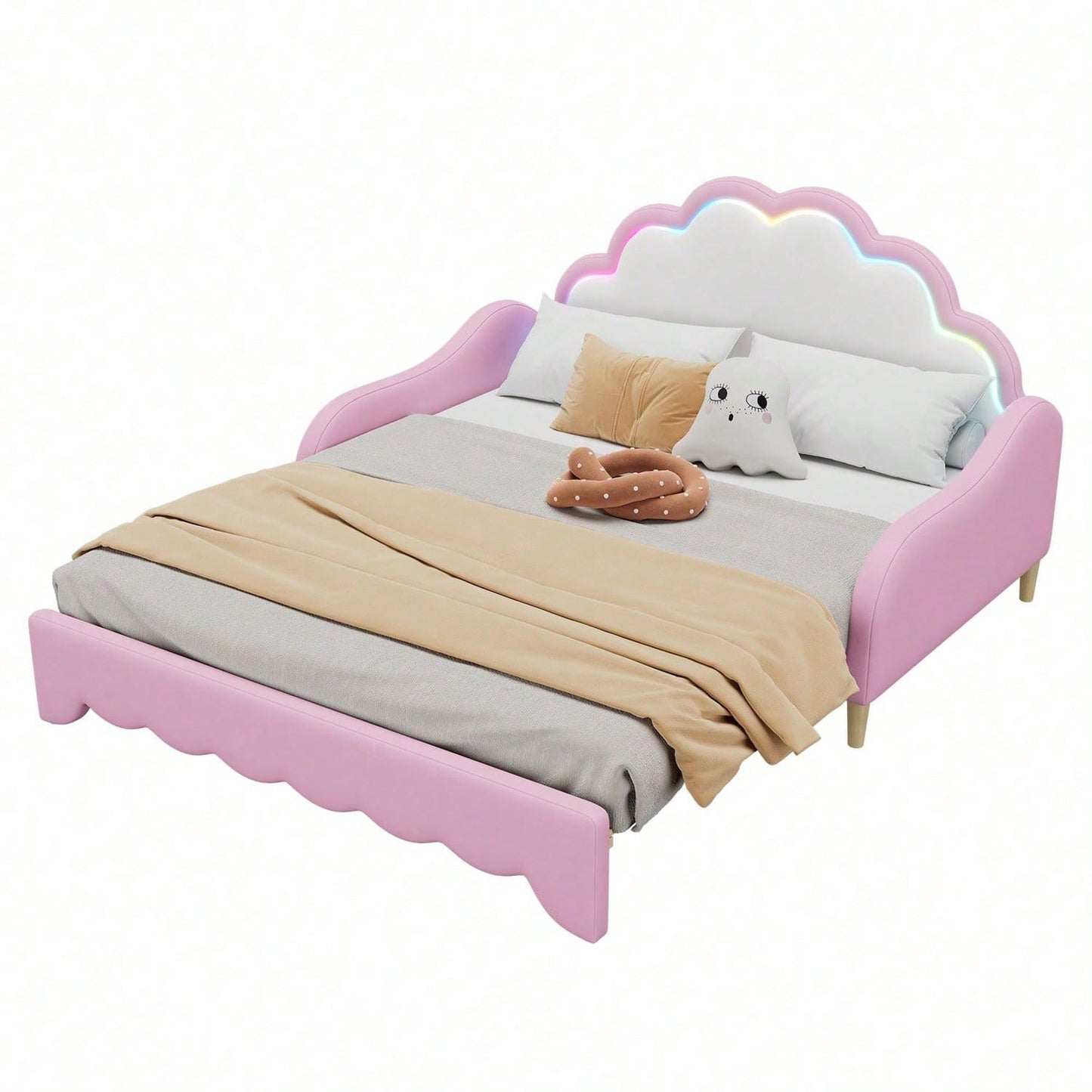 140*200cm Sofabett, umwandelbar in eine Liegefläche, Kopfteil mit Lauflicht, mit Fernbedienung, Rosa