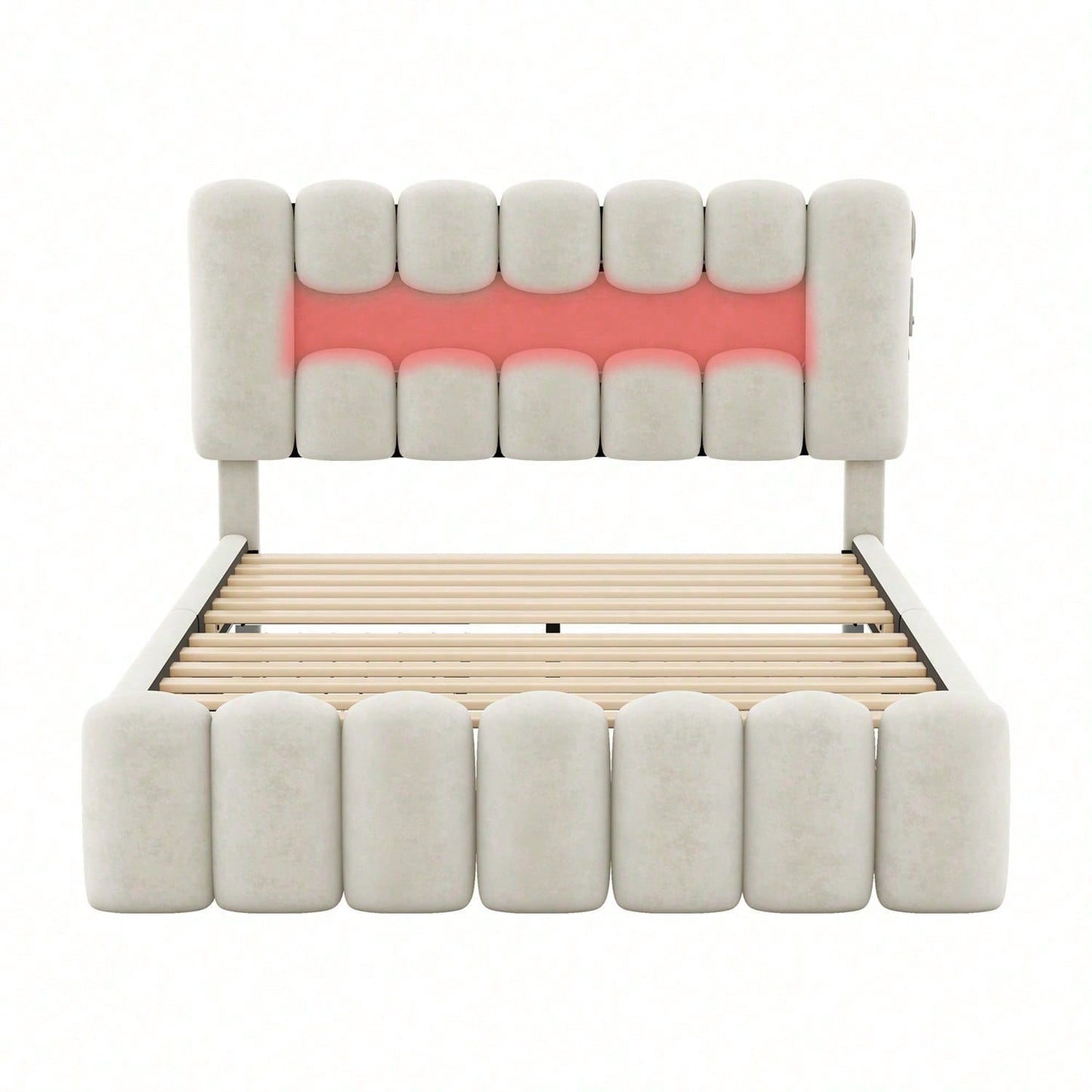 140 x 200 Polsterbett, Polsterbett mit 4 Schubladen, Polsterbet Bett mit LED-Lichtleiste mit USB und Stereoanlage, Beige