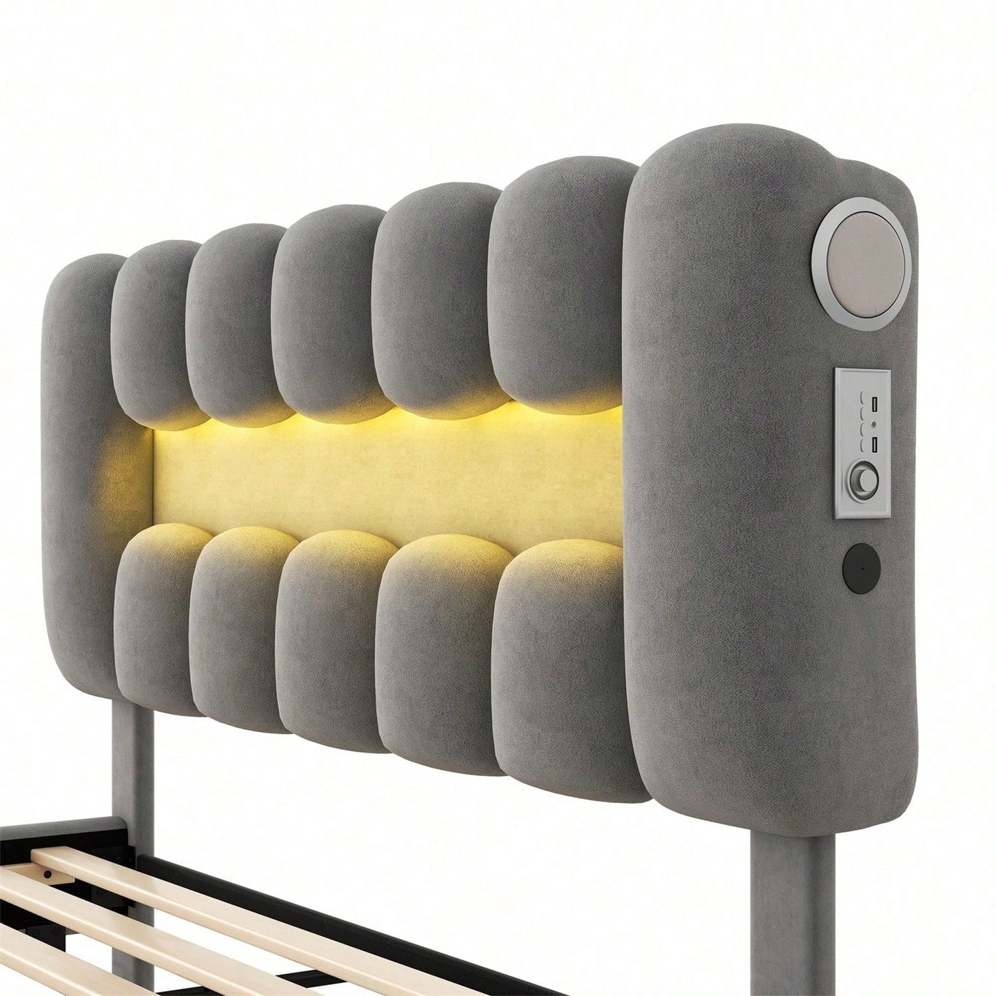 140 x 200 Polsterbett, Polsterbett mit 4 Schubladen, Polsterbet Bett mit LED-Lichtleiste mit USB und Stereoanlage, Beige