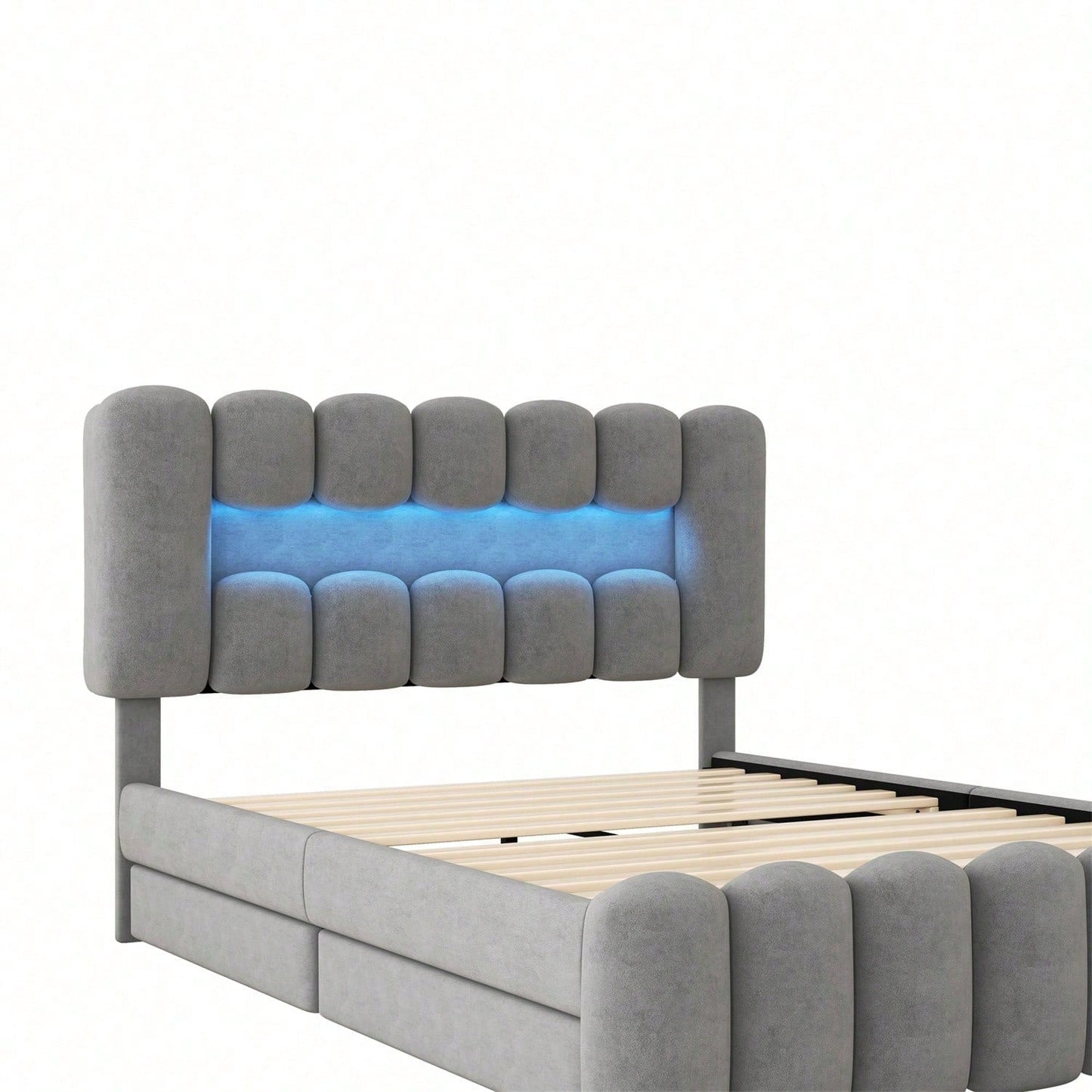 140 x 200 Polsterbett, Polsterbett mit 4 Schubladen, Polsterbet Bett mit LED-Lichtleiste mit USB und Stereoanlage, Beige