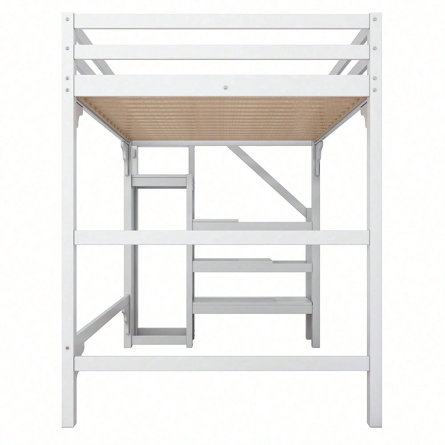 140*200cm Hochbett mit Lattenrost, mit Stufentreppe, mit Kleiderschrank, Jugendbett, Stauraum.Weiß