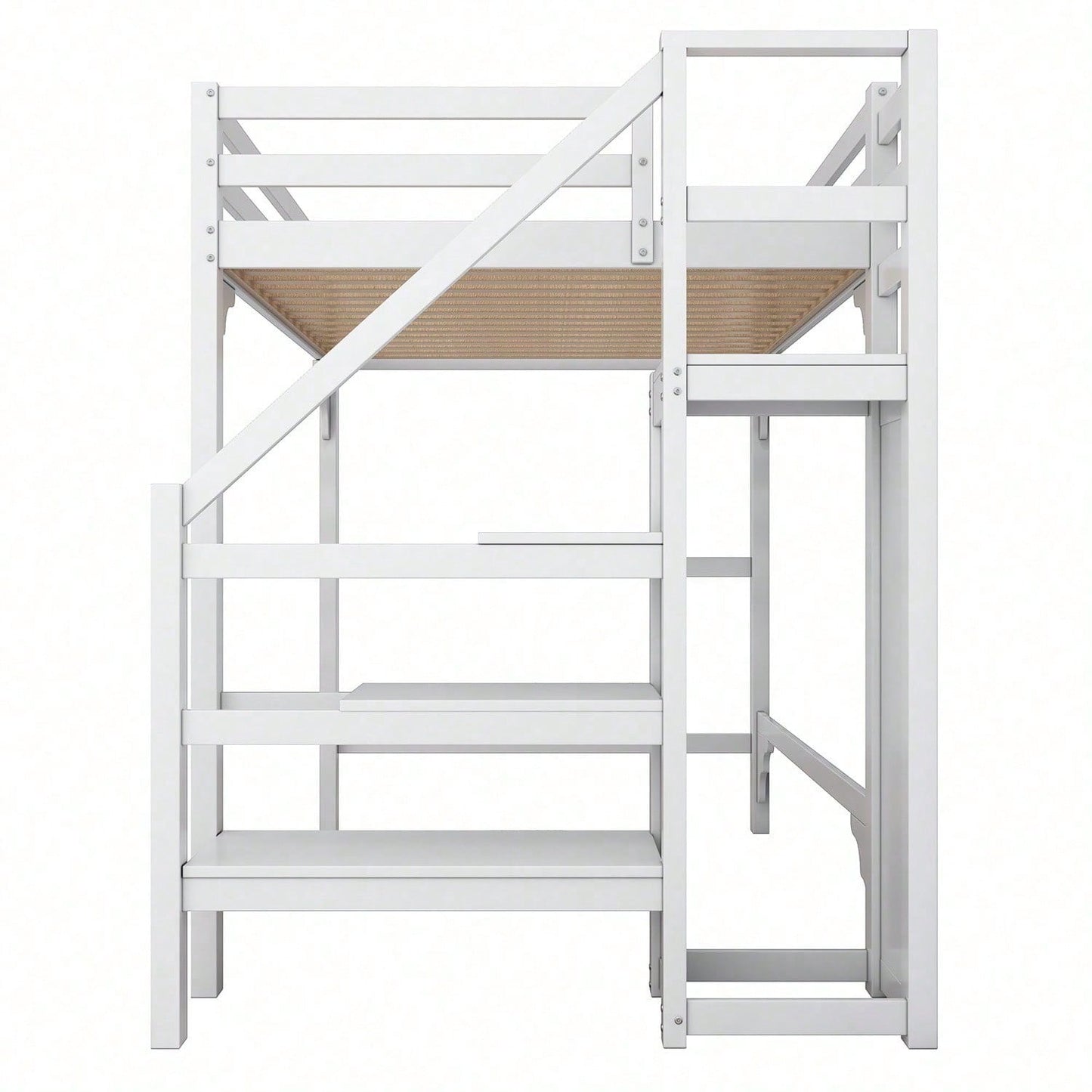 140*200cm Hochbett mit Lattenrost, mit Stufentreppe, mit Kleiderschrank, Jugendbett, Stauraum.Weiß