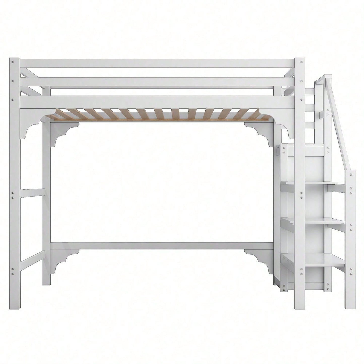 140*200cm Hochbett mit Lattenrost, mit Stufentreppe, mit Kleiderschrank, Jugendbett, Stauraum.Weiß