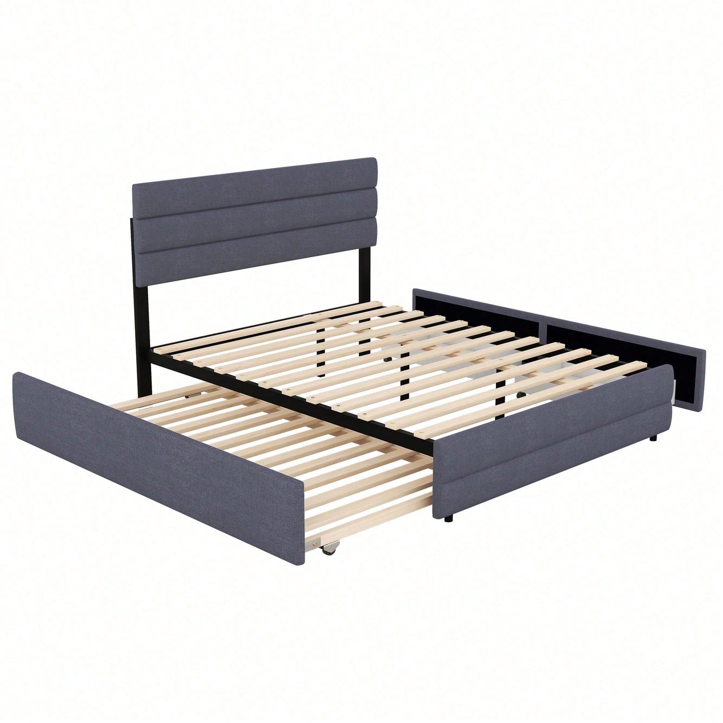 140 x 200 Plattformbett mit Räummaschine für zwei Personen und zwei Schubladen, Grau