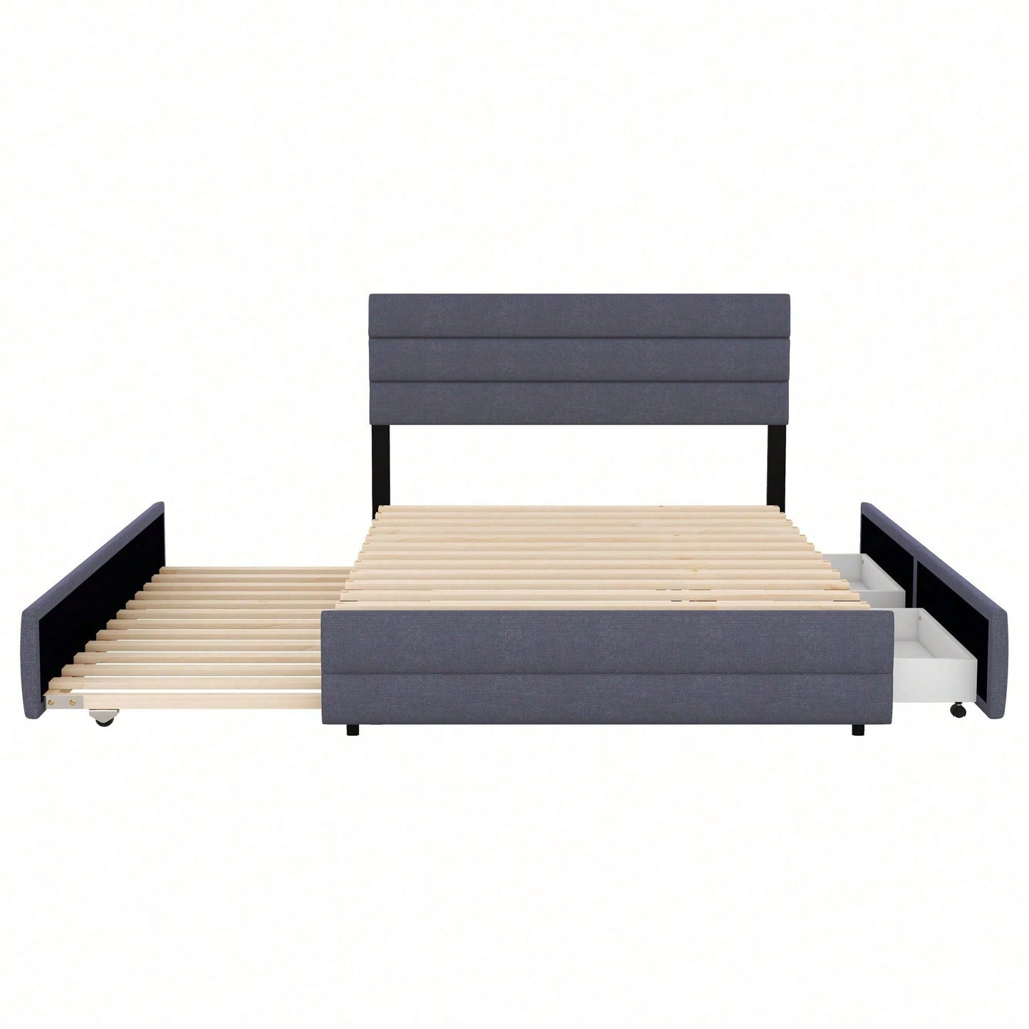 140 x 200 Plattformbett mit Räummaschine für zwei Personen und zwei Schubladen, Grau
