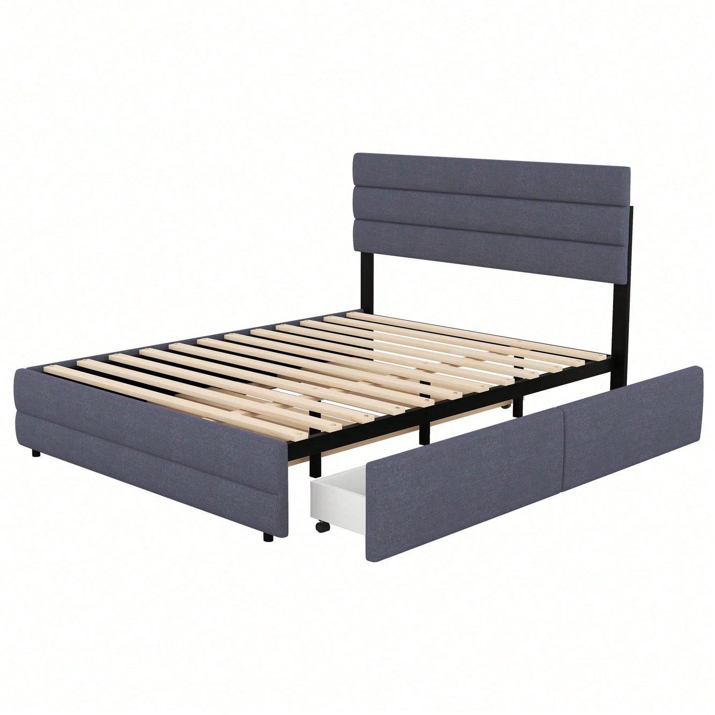 140 x 200 Plattformbett mit Räummaschine für zwei Personen und zwei Schubladen, Grau