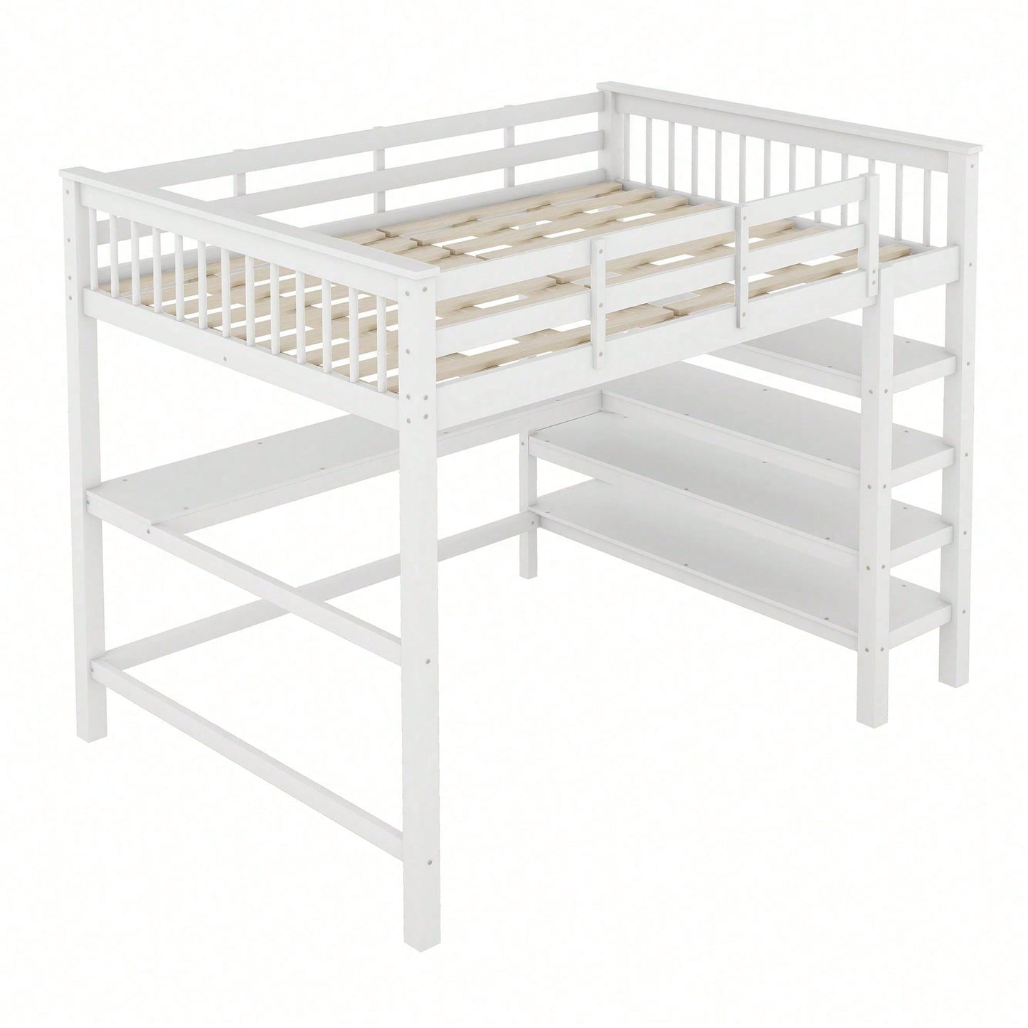Hochbett, 140 x 200 ,Kinderhochbett mit Ablagefächern und Unterbettschreibtisch,Ohne Matratze, Grau