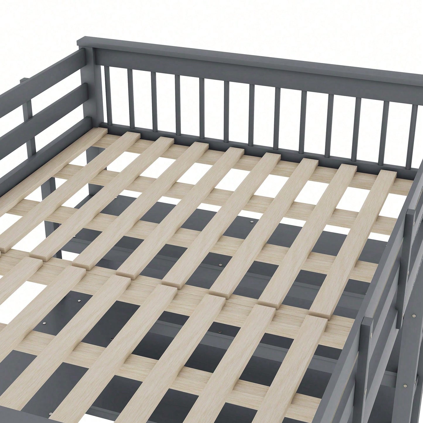 Hochbett, 140 x 200 ,Kinderhochbett mit Ablagefächern und Unterbettschreibtisch,Ohne Matratze, Grau