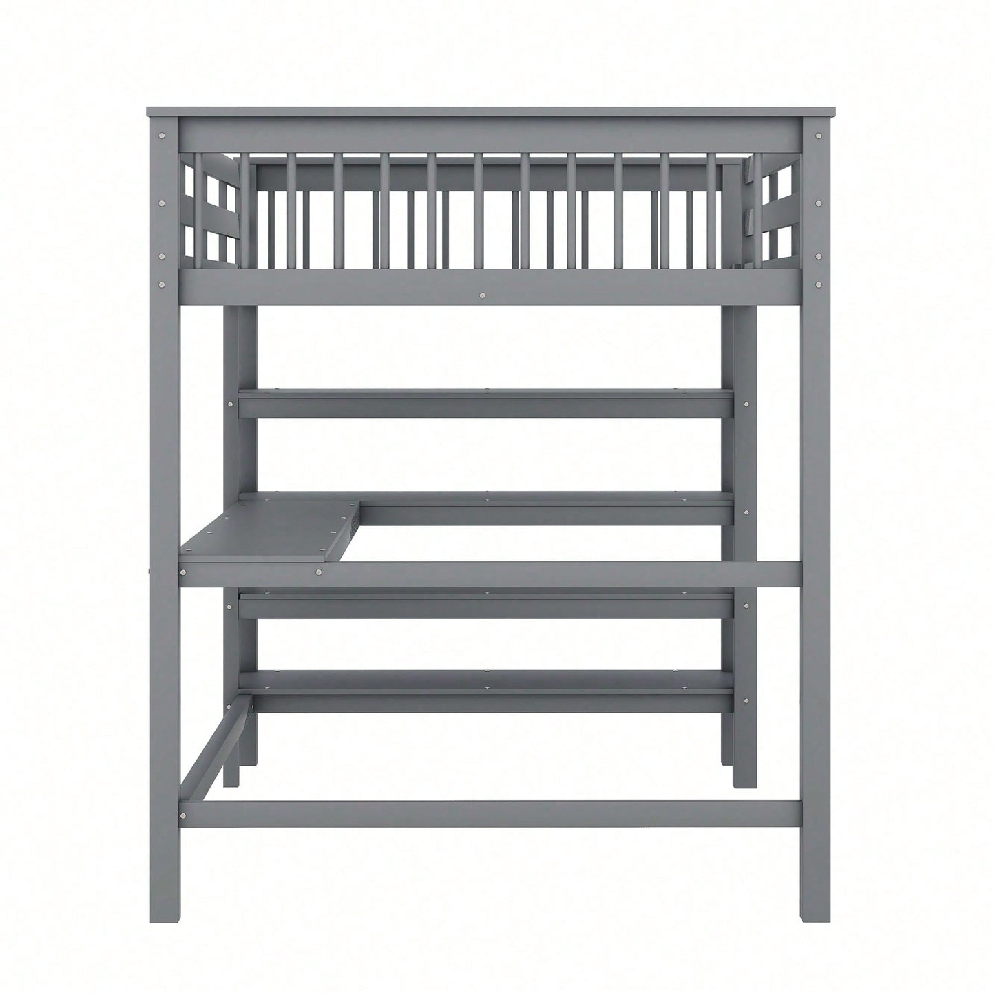 Hochbett, 140 x 200 ,Kinderhochbett mit Ablagefächern und Unterbettschreibtisch,Ohne Matratze, Grau