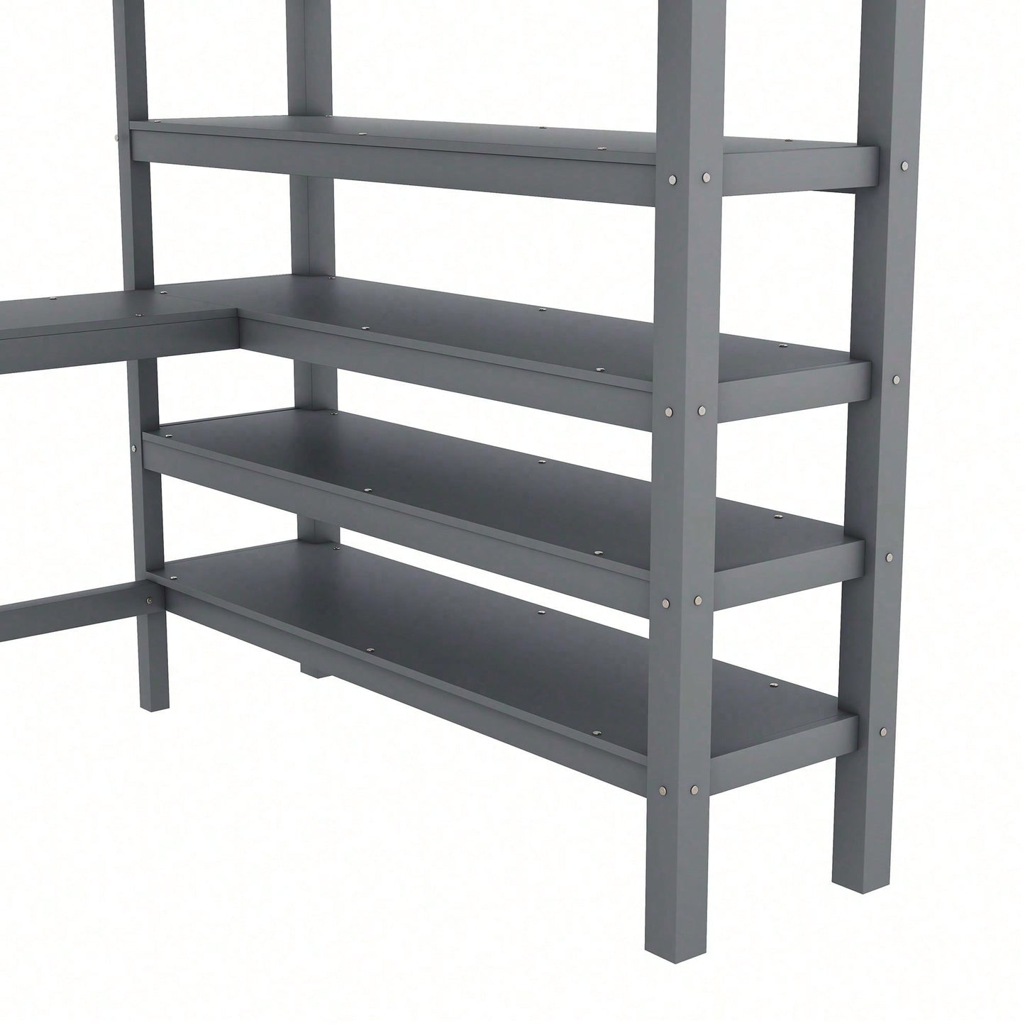 Hochbett, 140 x 200 ,Kinderhochbett mit Ablagefächern und Unterbettschreibtisch,Ohne Matratze, Grau