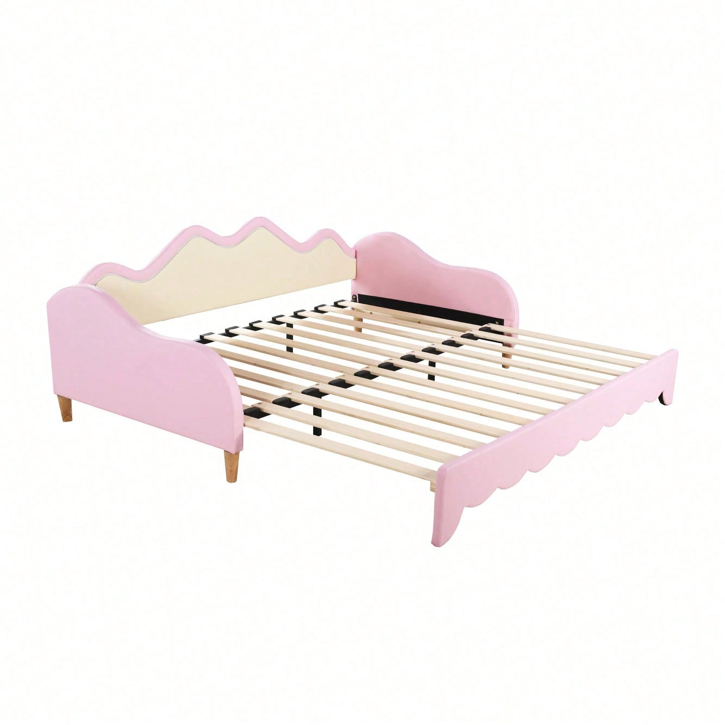 Polsterbett 90(180)*190cm, 2-in-1 Multifunktions-Schlafsofa, Kinderbett aus Kunstleder mit LED-Beleuchtung, mit Lattenrost, Grau