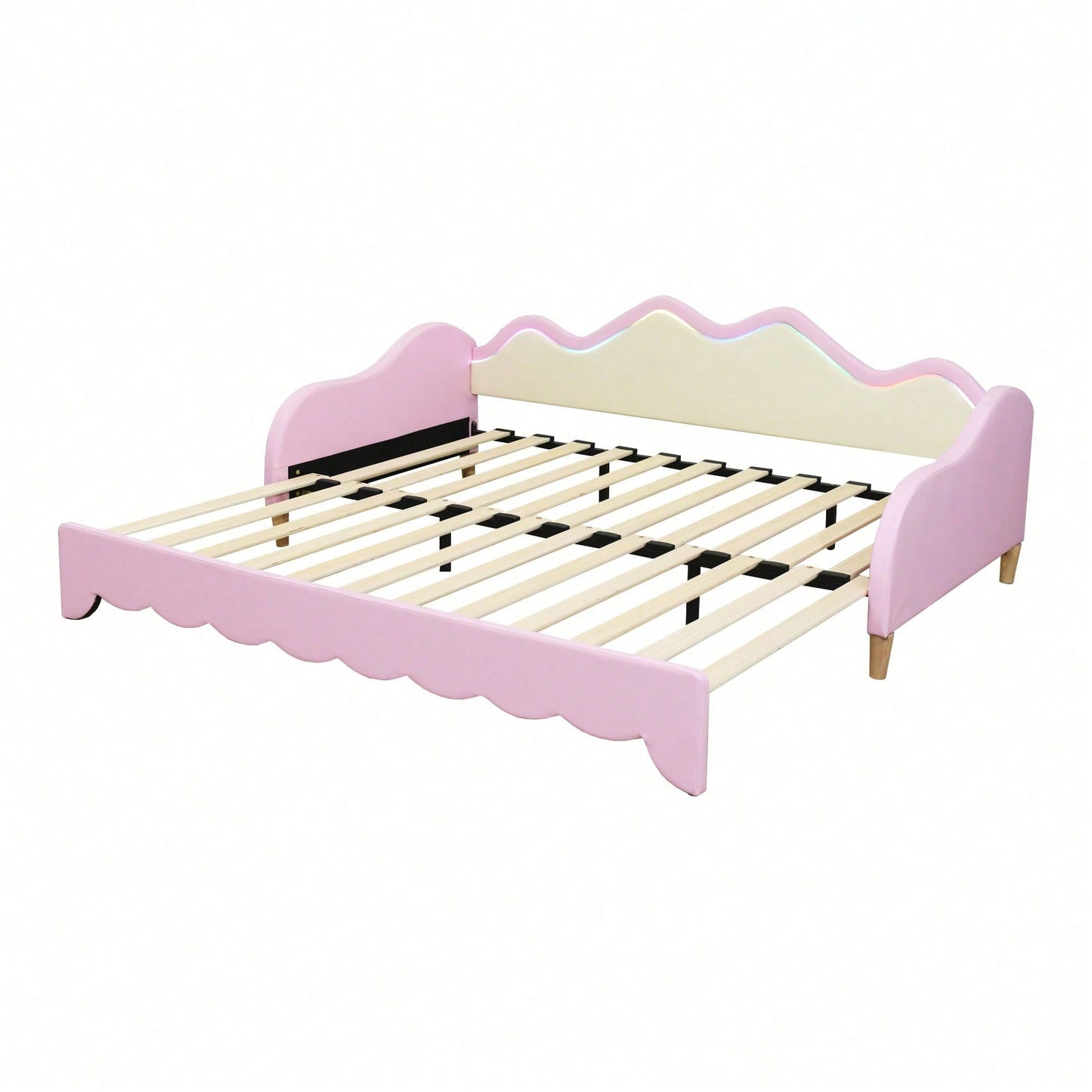 Polsterbett 90(180)*190cm, 2-in-1 Multifunktions-Schlafsofa, Kinderbett aus Kunstleder mit LED-Beleuchtung, mit Lattenrost, Grau