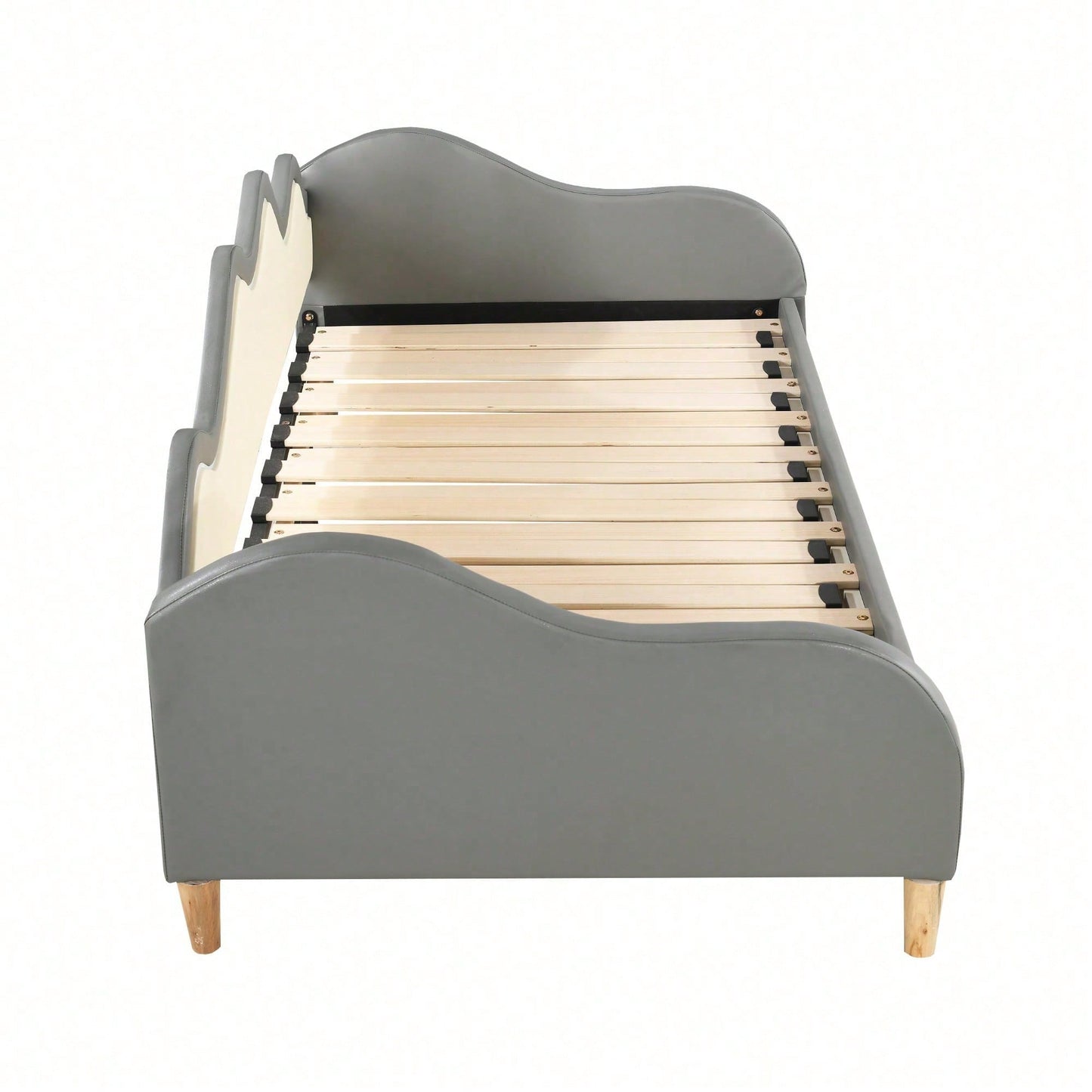Polsterbett 90(180)*190cm, 2-in-1 Multifunktions-Schlafsofa, Kinderbett aus Kunstleder mit LED-Beleuchtung, mit Lattenrost, Grau