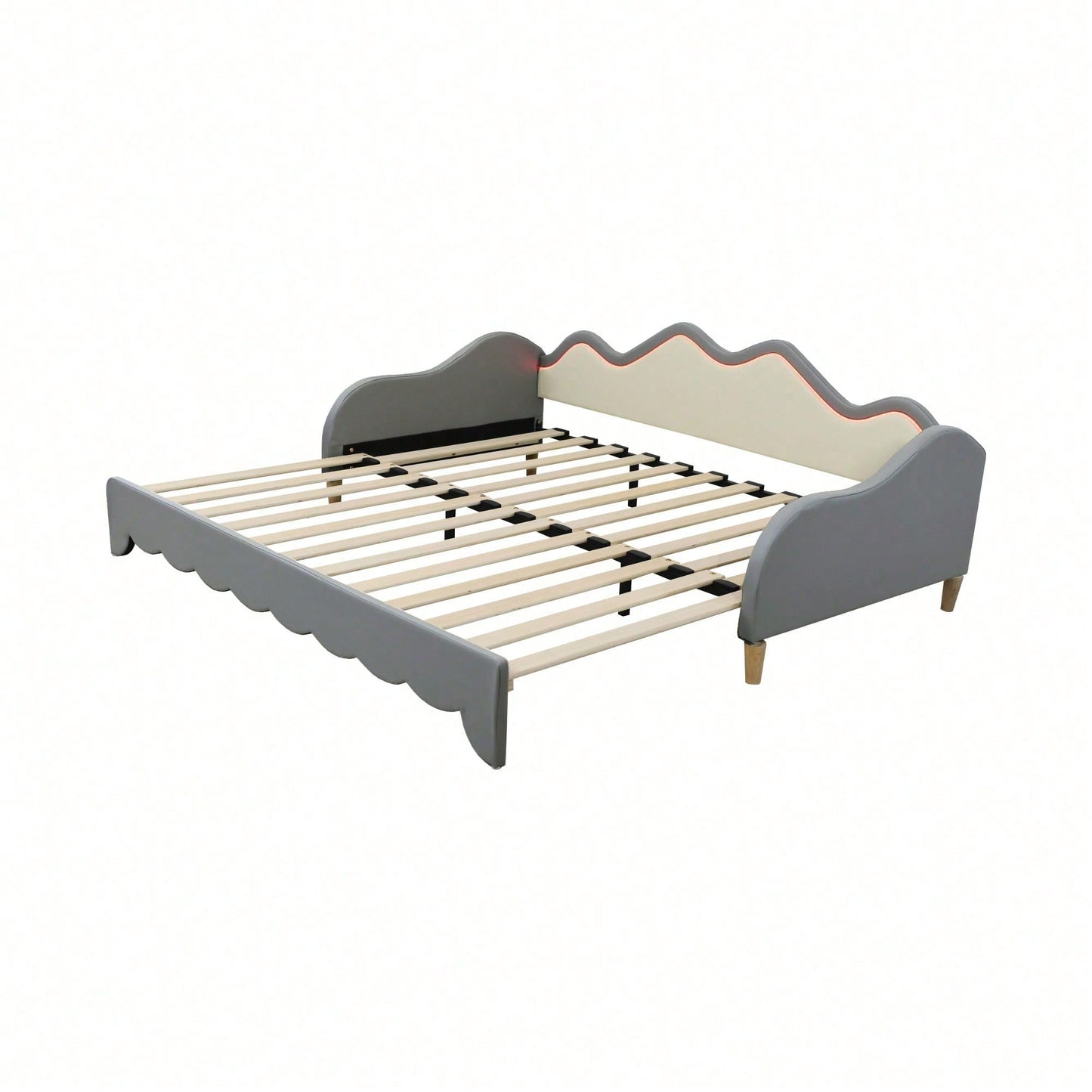 Polsterbett 90(180)*190cm, 2-in-1 Multifunktions-Schlafsofa, Kinderbett aus Kunstleder mit LED-Beleuchtung, mit Lattenrost, Grau