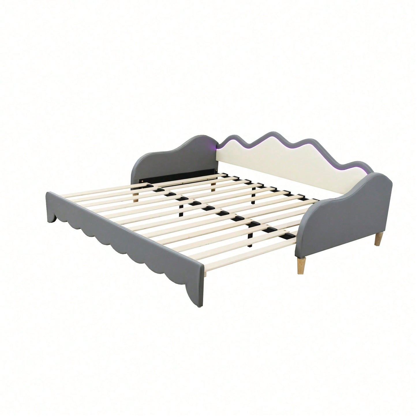Polsterbett 90(180)*190cm, 2-in-1 Multifunktions-Schlafsofa, Kinderbett aus Kunstleder mit LED-Beleuchtung, mit Lattenrost, Grau