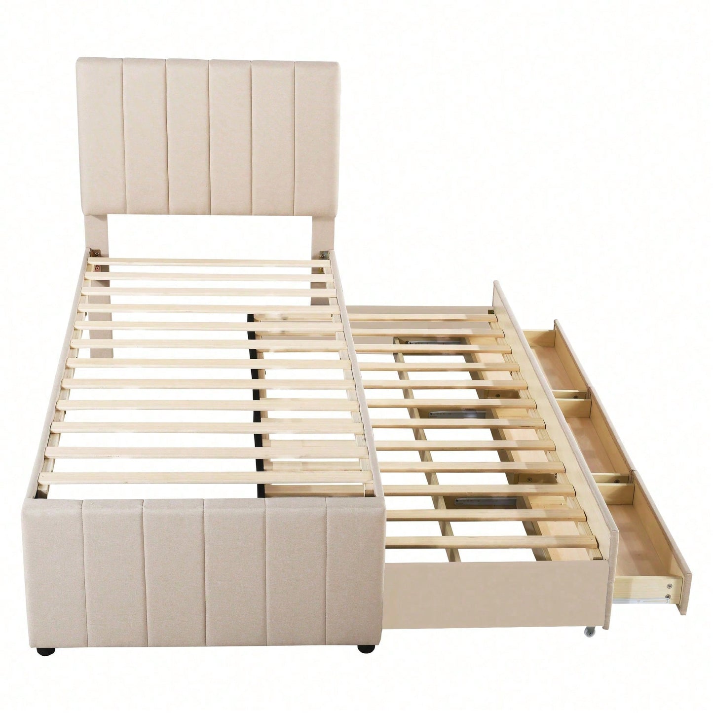 Polsterbett 90 x 200 cm mit Rollbett und Stauraumschubladen, hautfreundliche Leinenpolsterung, flaches Einzelbett, Kinderbett, Jugendbett, Gästebett (Rosa
