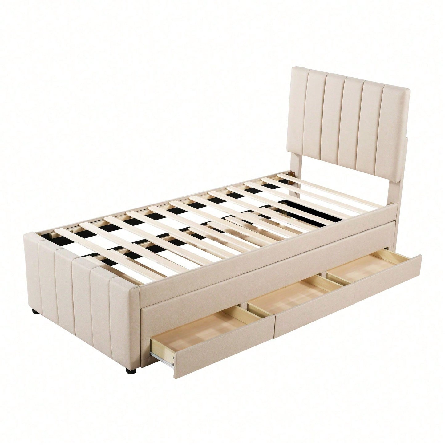 Polsterbett 90 x 200 cm mit Rollbett und Stauraumschubladen, hautfreundliche Leinenpolsterung, flaches Einzelbett, Kinderbett, Jugendbett, Gästebett (Rosa
