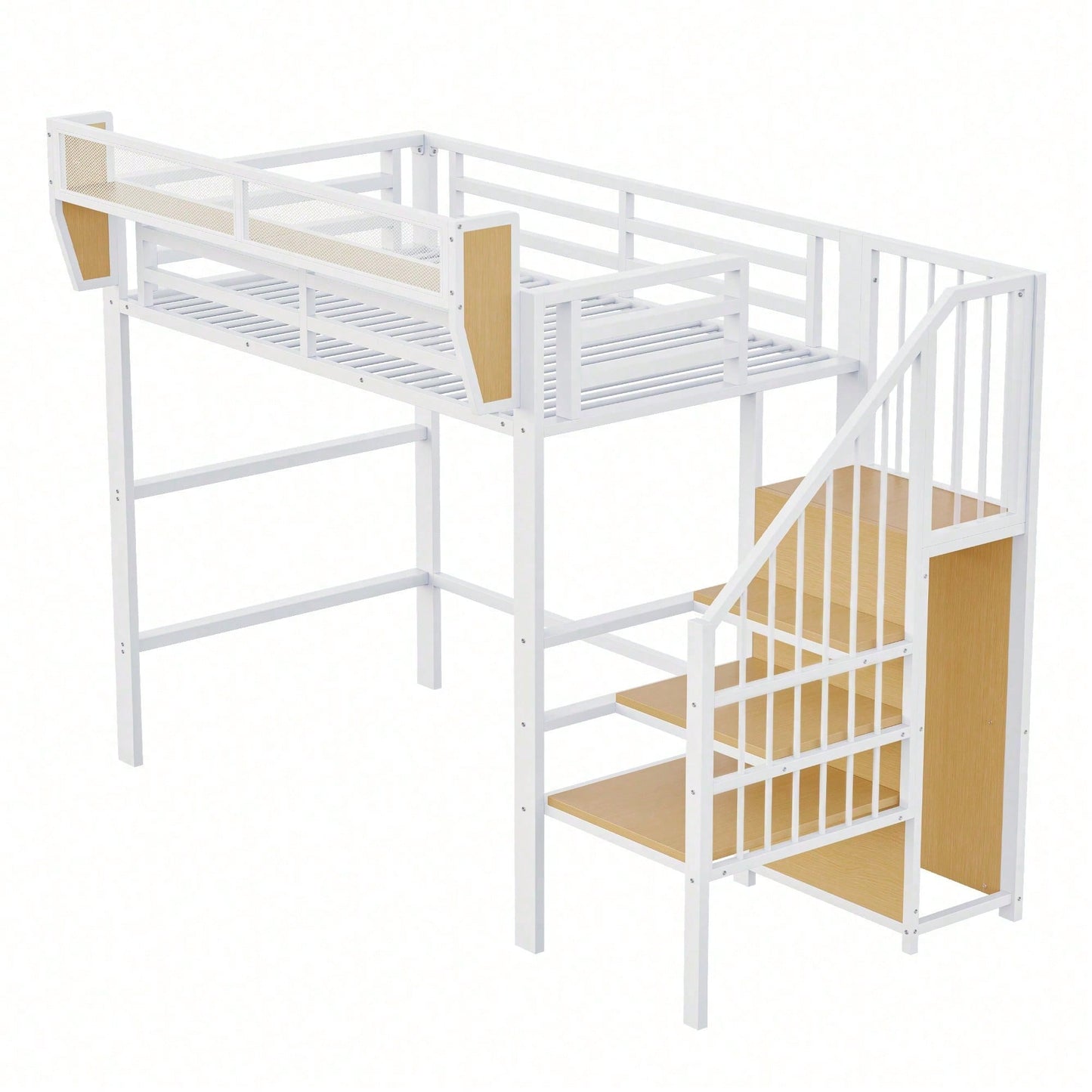 Hochbett 90x200 mit Sicherheitsleiter und flexiblem Staufach, Metallbett Erwachsenenbett Kinder-Etagenbett Schwarz