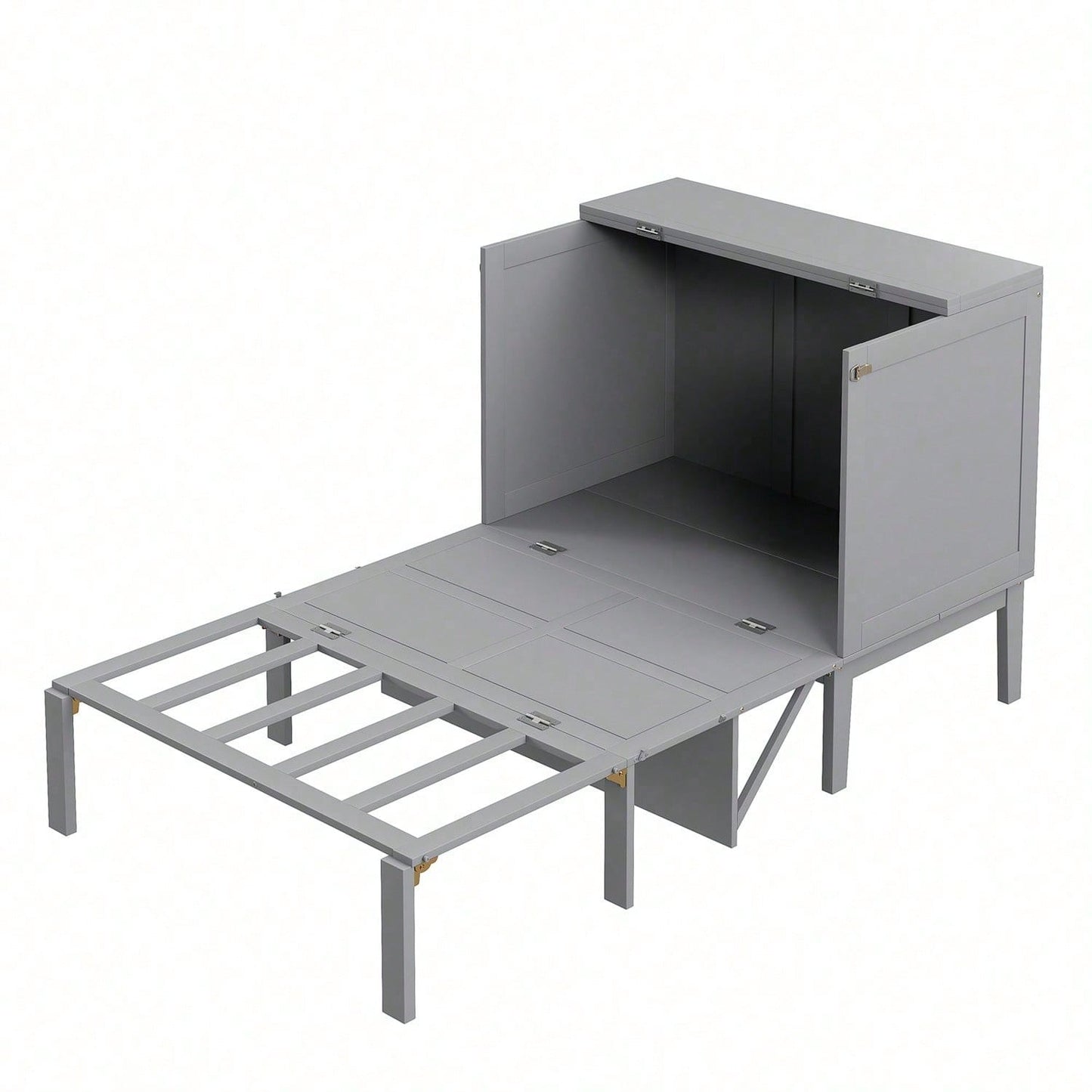 Schrankbett 90x200 cm, Wandbett mit Lattenrost, Wandklappbett, vertikales Schrankbett mit Lattenrost, Jugendbett, grau