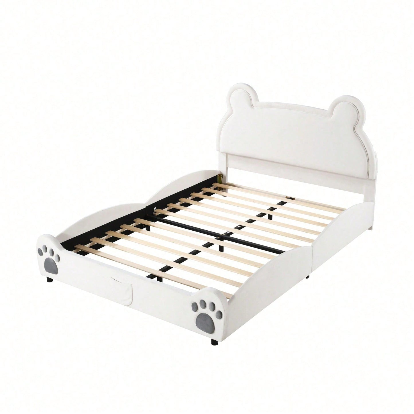 Polsterbett Schönes Kinderbett, 140 x 200 cm, Bärenform. Einzelbett aus hautfreundlichem Velours, weiße