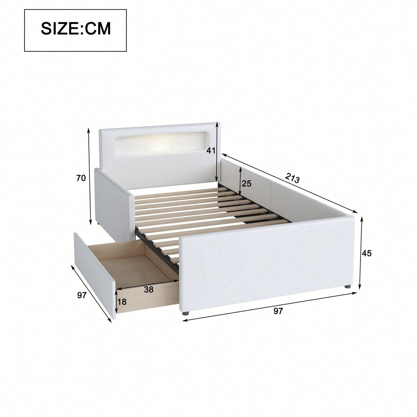 Polsterbett Kinderbett 90*200 cm, Mit Nachtlicht und USB-Ladeanschluss, Mit Ablagefächern, Erhöhte Seitenteile zur Sicherheit, Einfaches Einzelbett, Jungen- und Mädchenbett, Kunstlederstoff, Beige