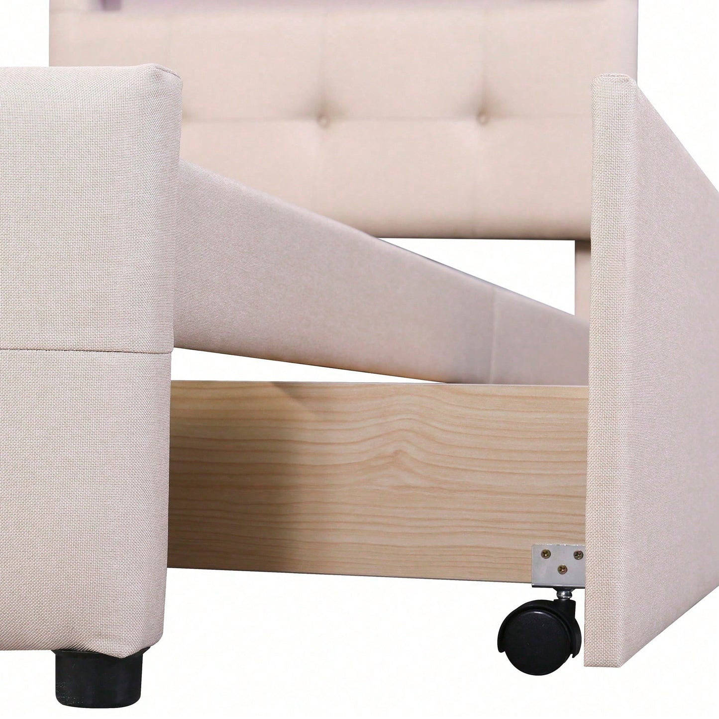 Polsterbett 90*200cm mit LED-Leuchten, 2 Schubladen, hautfreundlicher Leinenpolsterung flach Einzelbett Kinderbett Jugendbett Gästebett (Beige)