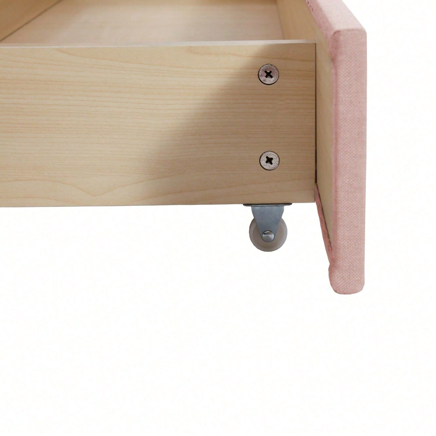 Polsterbett 140 x 200 cm, Doppelbett mit Lattenrost, Rückenlehne und großen Schubladen, Erwachsenen- und Jugenddoppelbett in Pro-Leinen-Stoff, Rosa