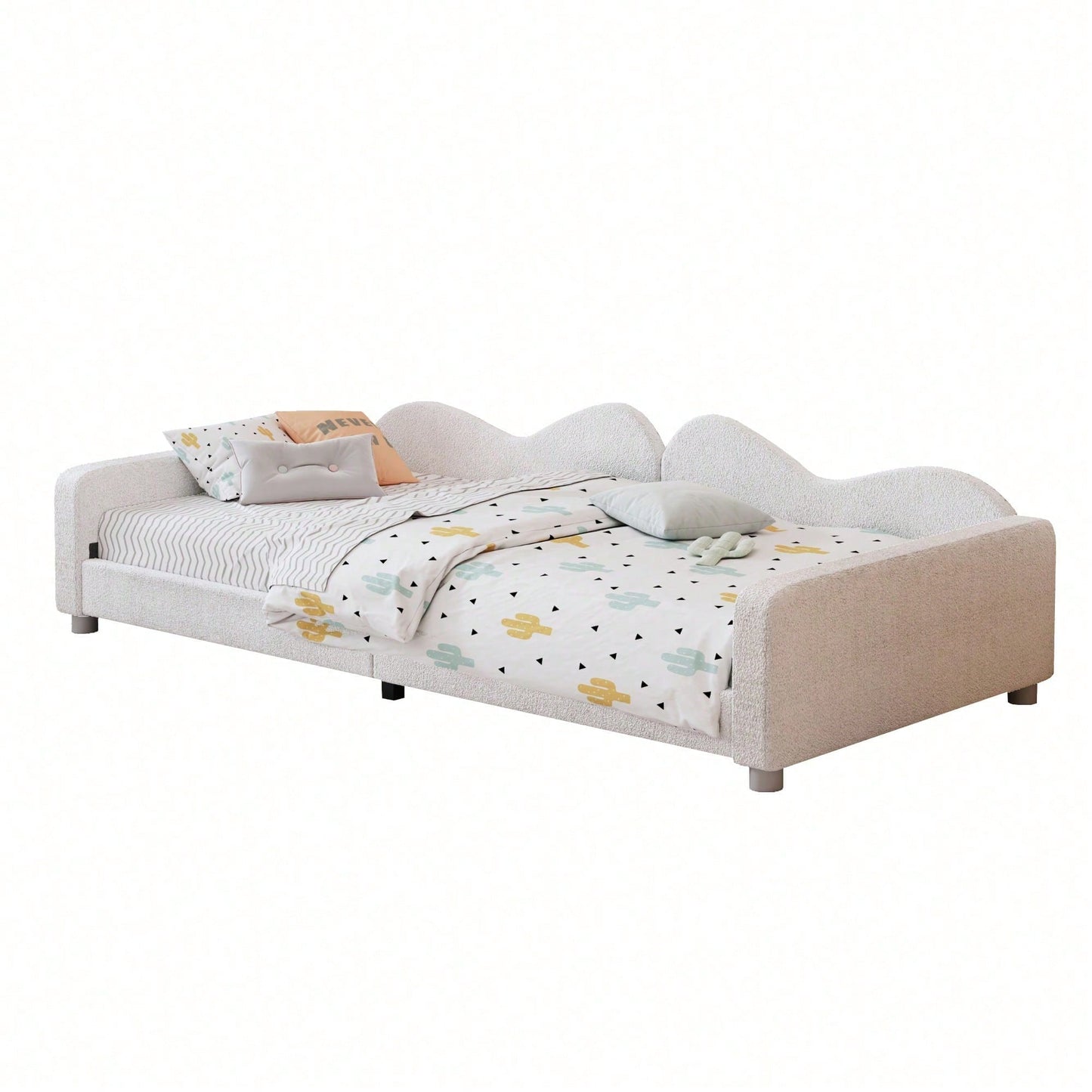 Kinderbett Polsterbett 90*200cm, Schlafsofa Bettgestell Teddystoff Multifunktionales weiches Bett mit Rückenlehne und Armlehnen Jugendbett Gästebett rosa