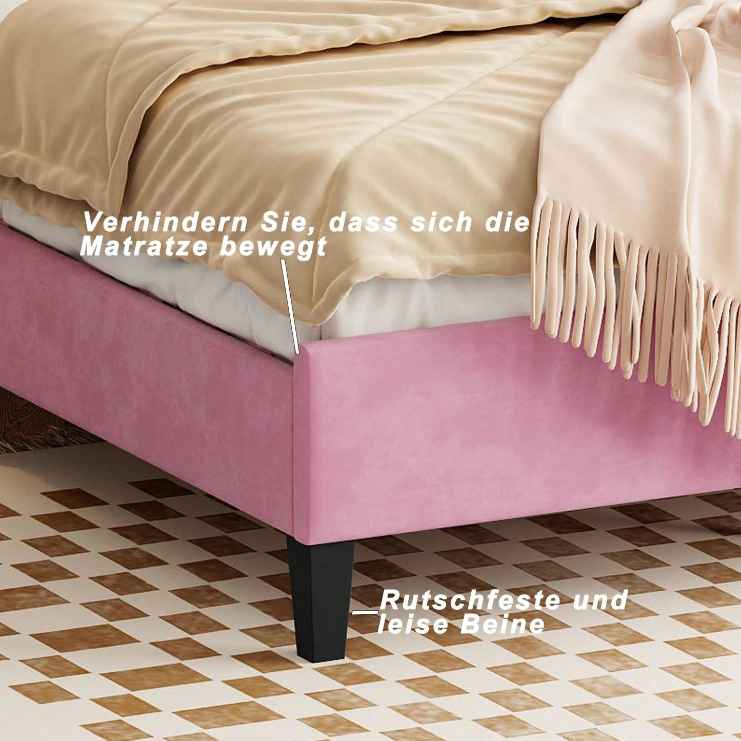 Polsterbett Kinderbett 90 x 200 cm, Bettgestell mit Kopfteil in Blumenform und Lattenrost, Teenie-Mädchenbett in hautfreundlichem Samtstoff, Gästebett (Farbe: Beige)