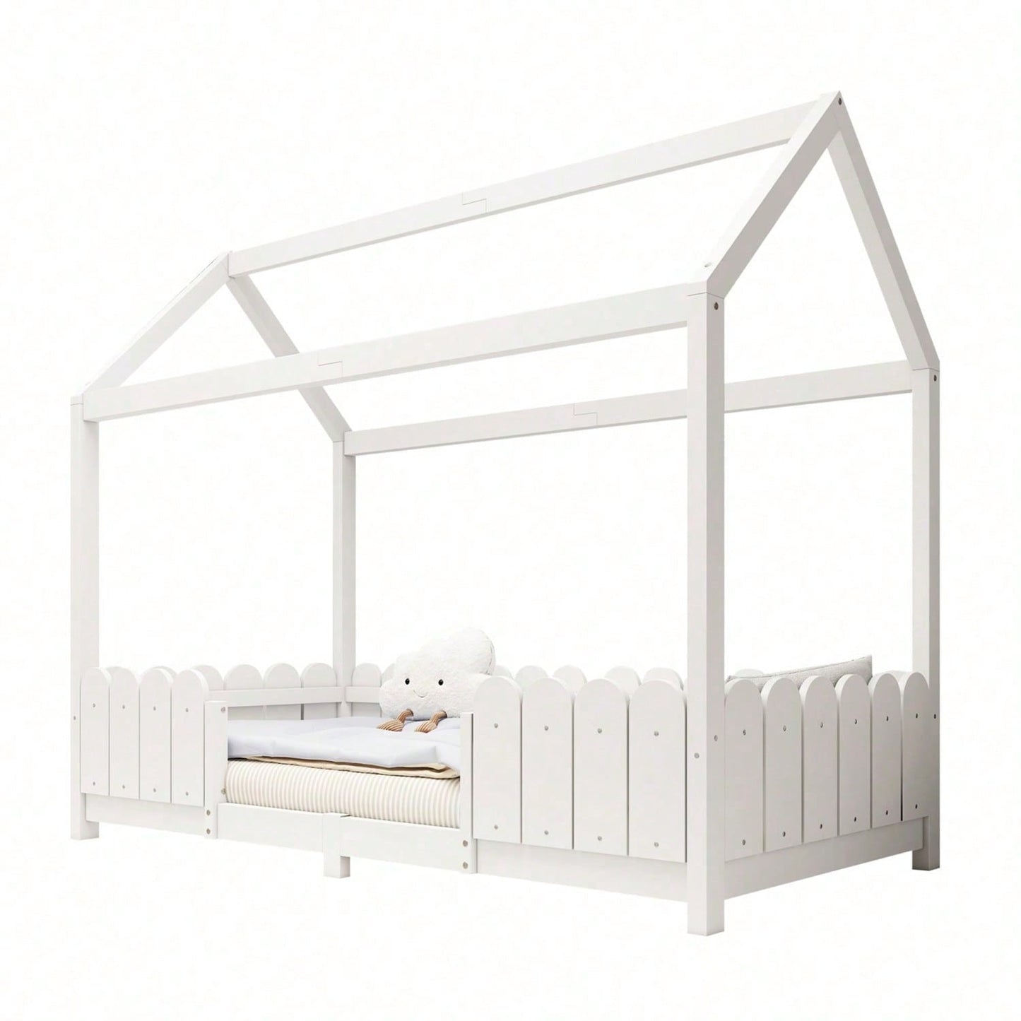 Hausbett 90x200 cm - vielseitiges Holz Kinderbett für Jungen & Mädchen - Mit Rausfallschutz und Lattenrost – Grau (Ohne Matratze)