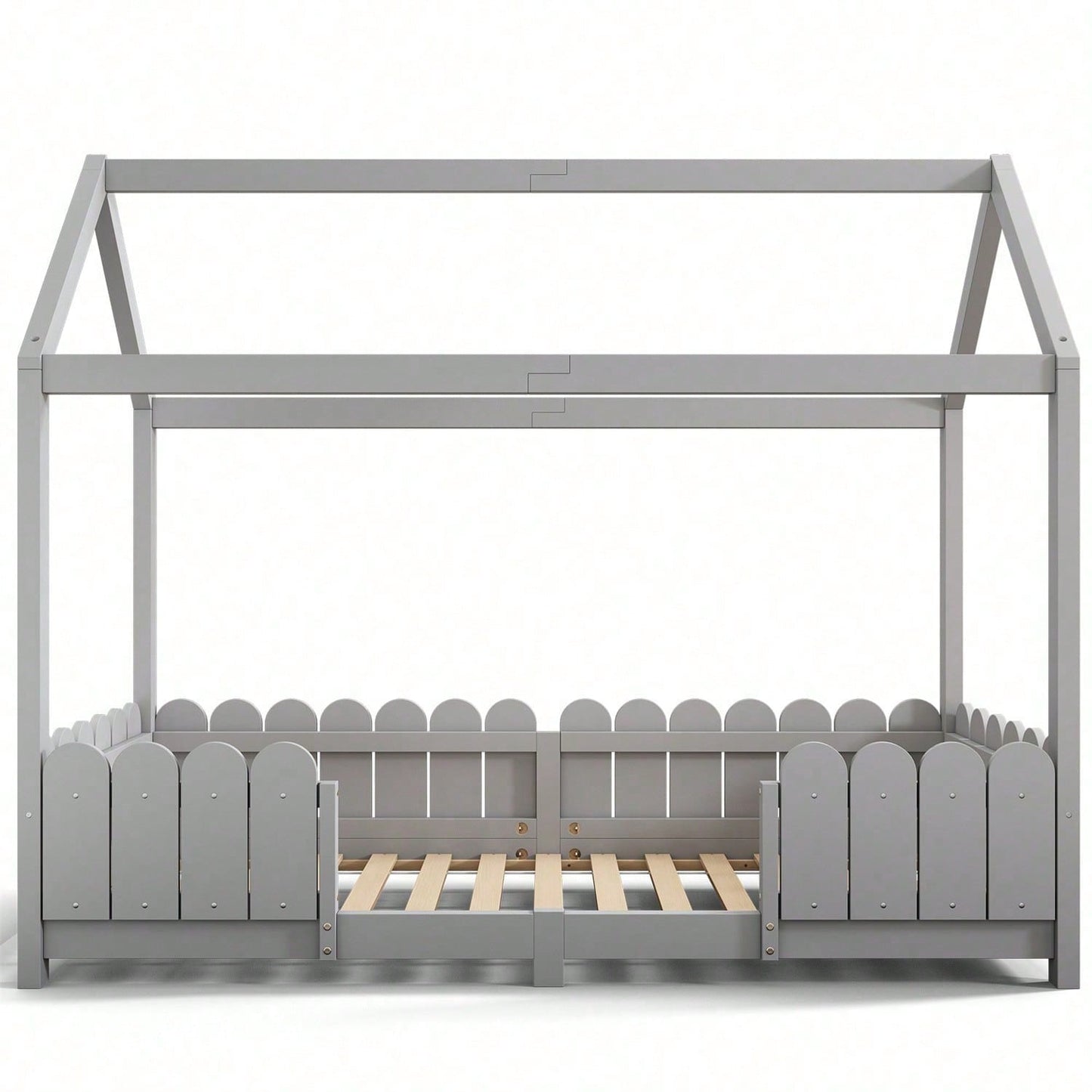 Hausbett 90x200 cm - vielseitiges Holz Kinderbett für Jungen & Mädchen - Mit Rausfallschutz und Lattenrost – Grau (Ohne Matratze)