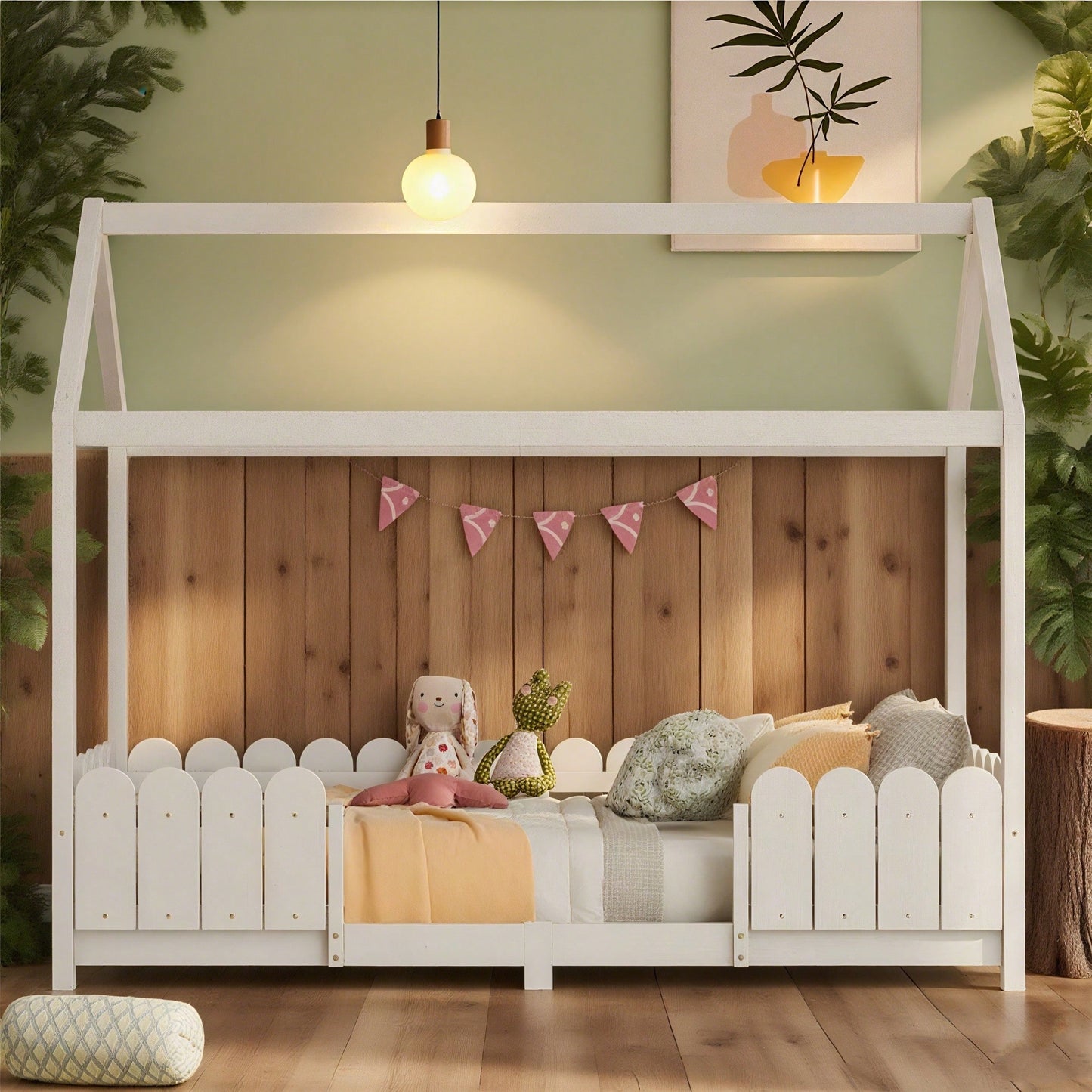 Hausbett 90x200 cm - vielseitiges Holz Kinderbett für Jungen & Mädchen - Mit Rausfallschutz und Lattenrost – Grau (Ohne Matratze)