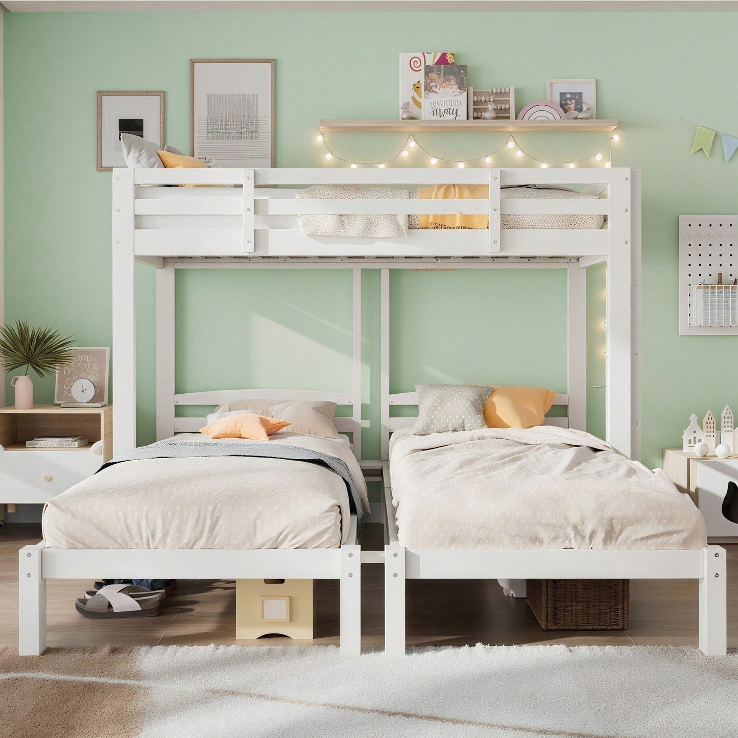 Etagenbett Dreierbett für Kinder & Jugendliche – Dreifaches Hochbett mit Seitenleiter, stabil & platzsparend – Weiß