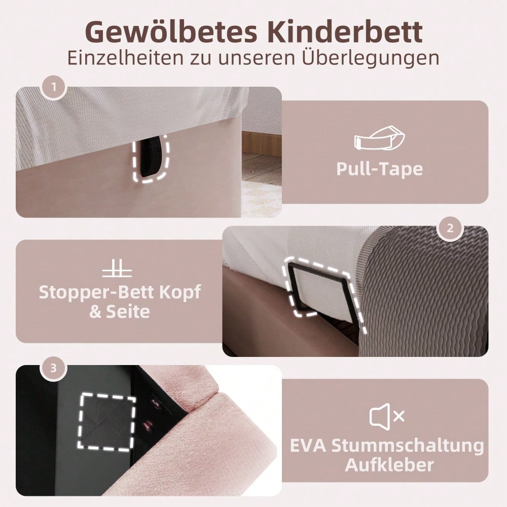 Polsterbett Kinderbett,Einzelbett 90 x 200 cm, Rosa,Samt für Jungen & Mädchen (Mit Matratze)