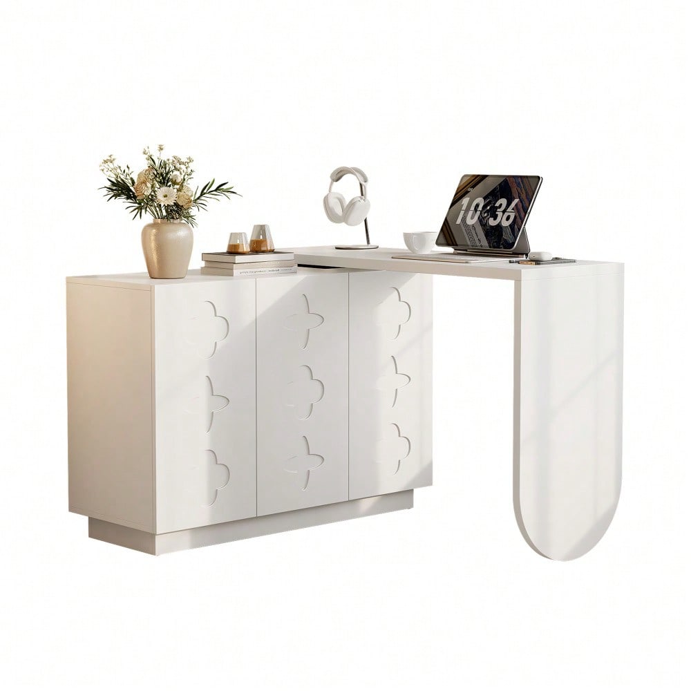 Schreibtisch, drehbarer L-förmiger Eck-Computertisch, Bürotisch, Frisiertisch, weiß 110 cm
