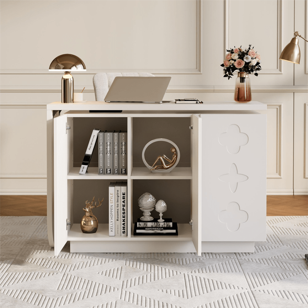 Schreibtisch, drehbarer L-förmiger Eck-Computertisch, Bürotisch, Frisiertisch, weiß 110 cm