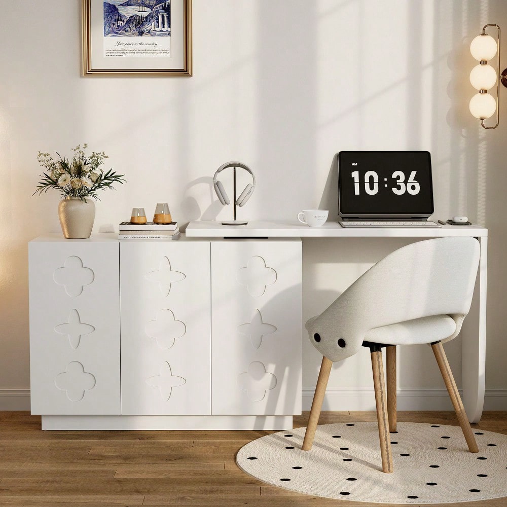 Schreibtisch, drehbarer L-förmiger Eck-Computertisch, Bürotisch, Frisiertisch, weiß 110 cm