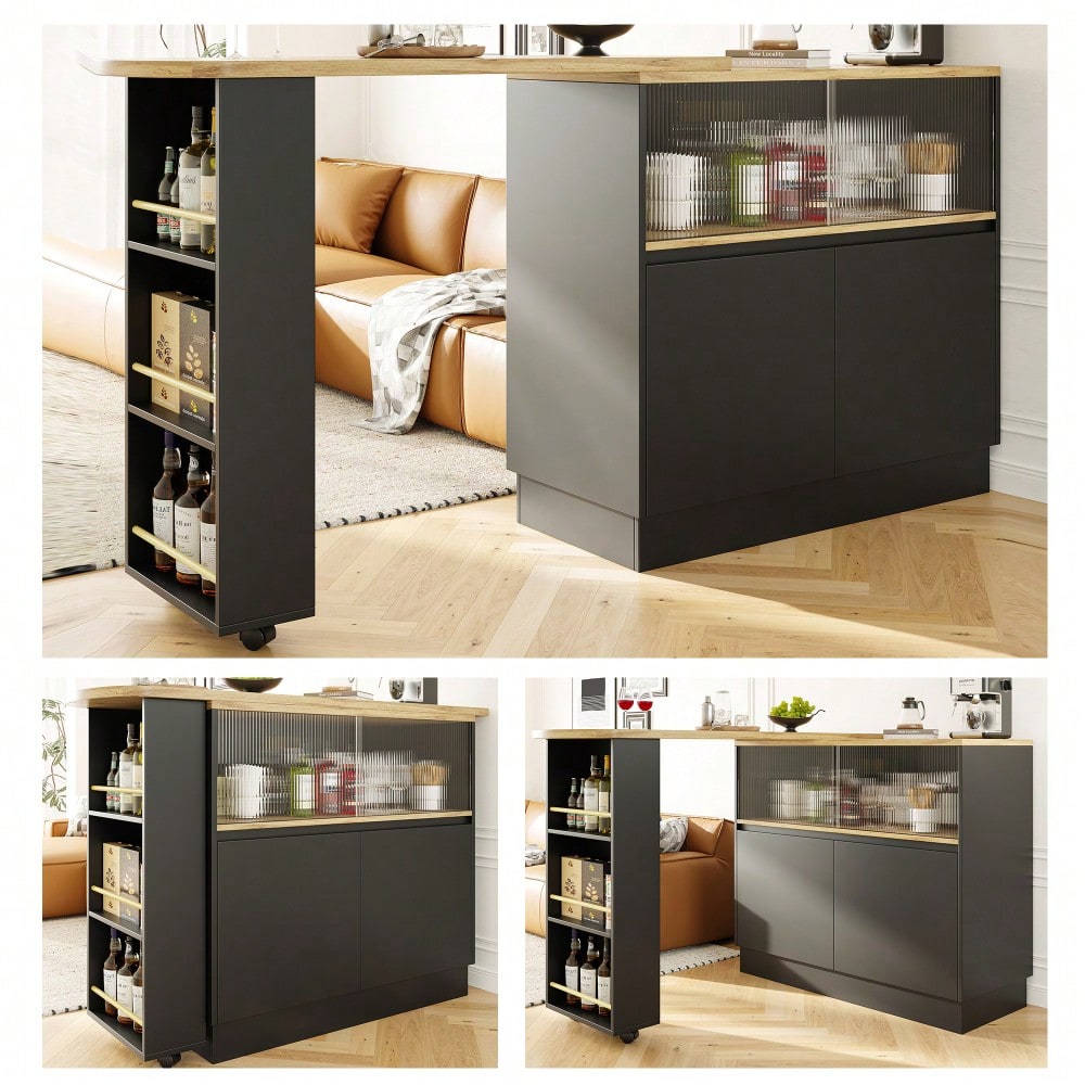 (N620P20771617S)Um 360° drehbare Essbar (Hauptkörper 90 x 45 x 100 cm), modernes, einfaches, multifunktionales, drehbares Sideboard mit Ablageflächen und Glas, geeignet für Küchen und Restaurants