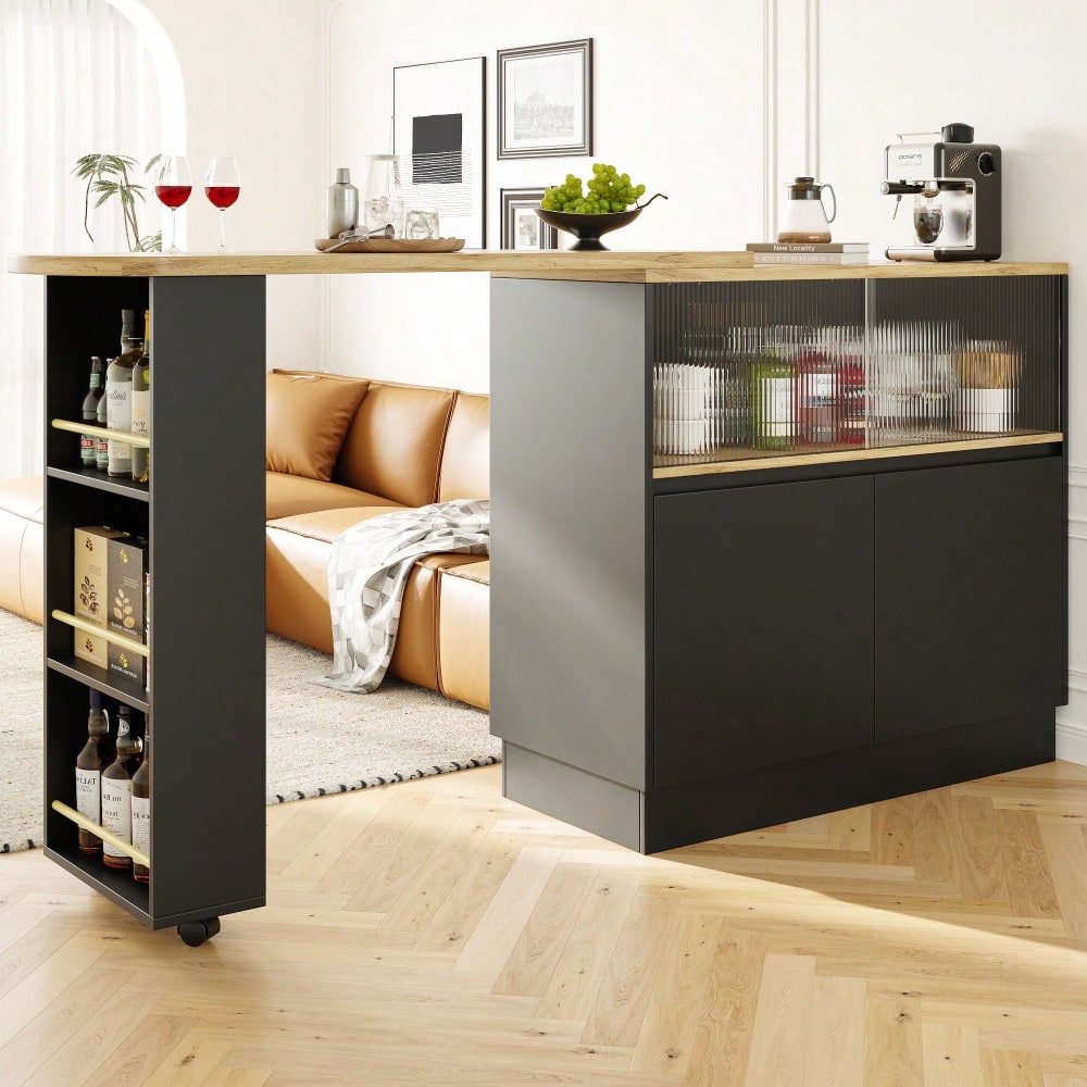(N620P20771617S)Um 360° drehbare Essbar (Hauptkörper 90 x 45 x 100 cm), modernes, einfaches, multifunktionales, drehbares Sideboard mit Ablageflächen und Glas, geeignet für Küchen und Restaurants